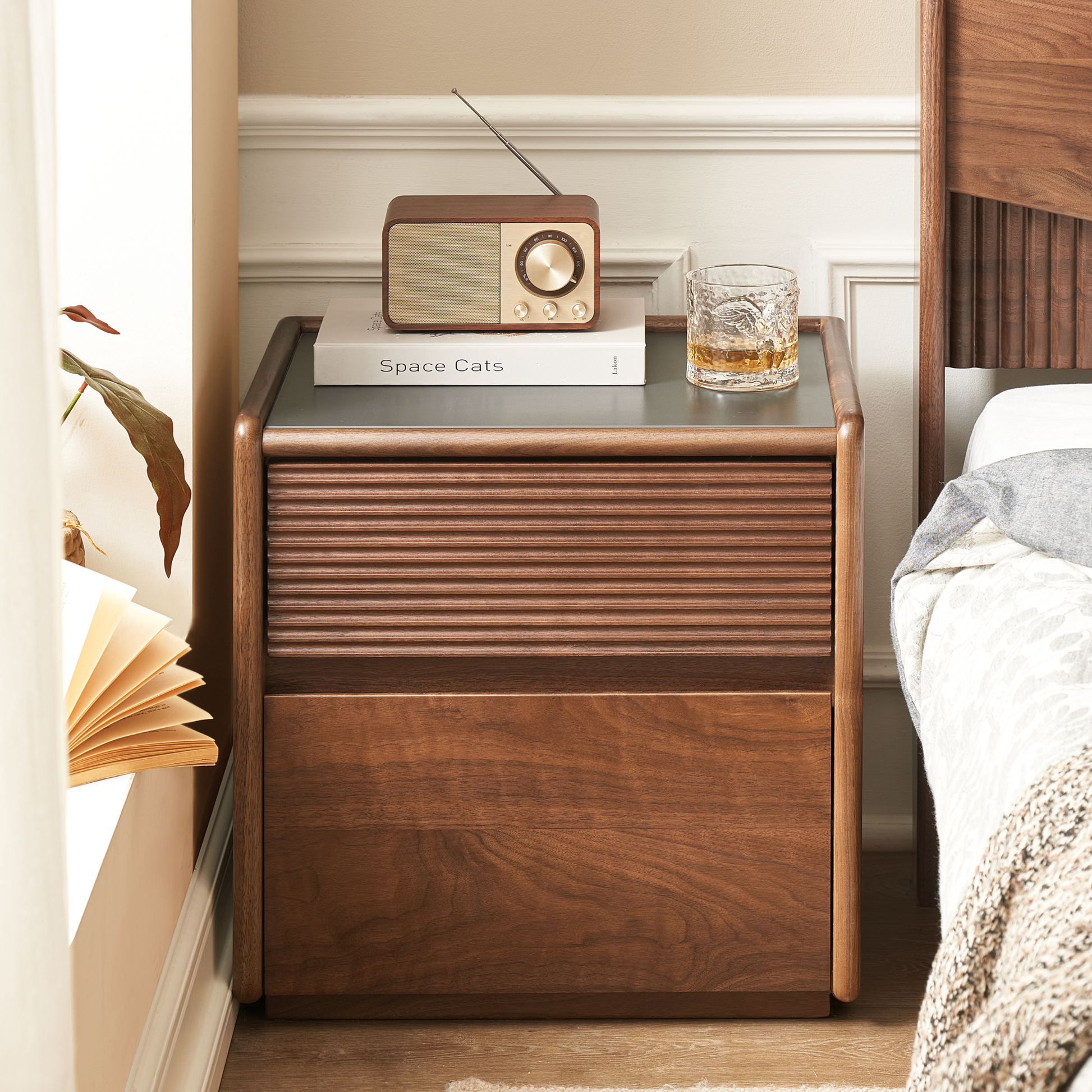 Solidwood Luxembourg Bedside Table, American Black Walnut, Wide