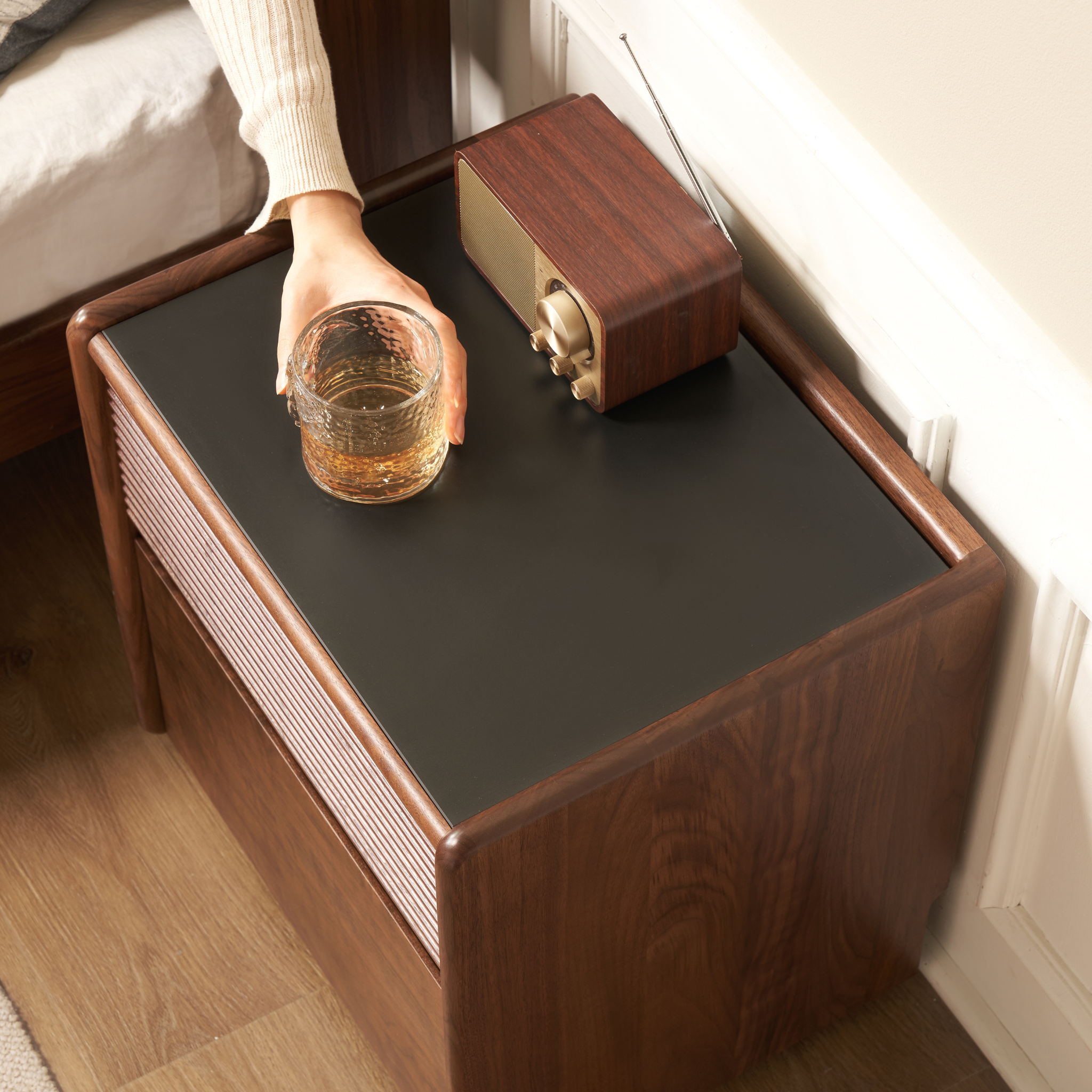 Solidwood Luxembourg Bedside Table, American Black Walnut, Wide