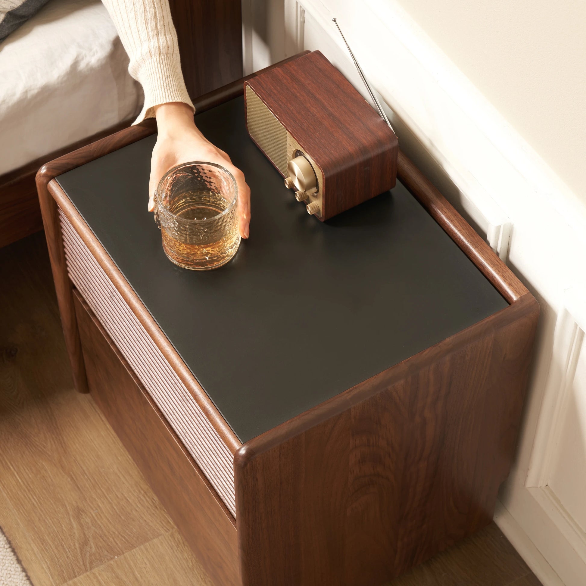 Solidwood Luxembourg Bedside Table, American Black Walnut, Wide