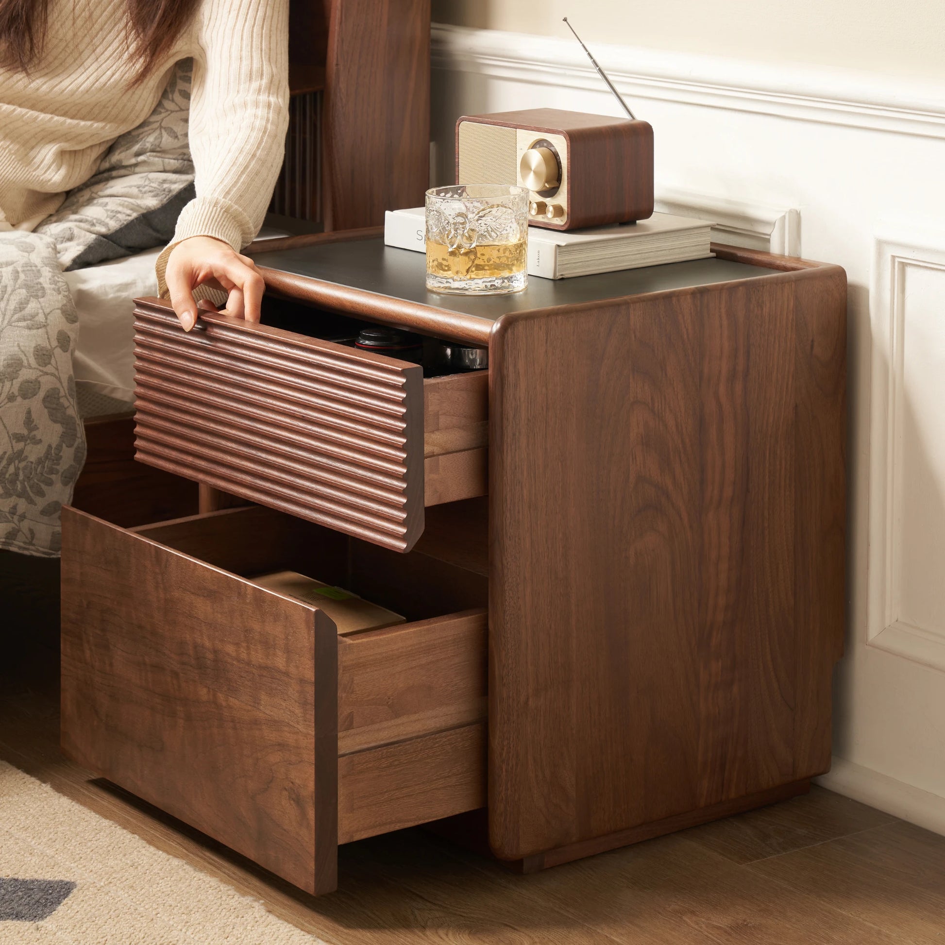 Solidwood Luxembourg Bedside Table, American Black Walnut, Wide
