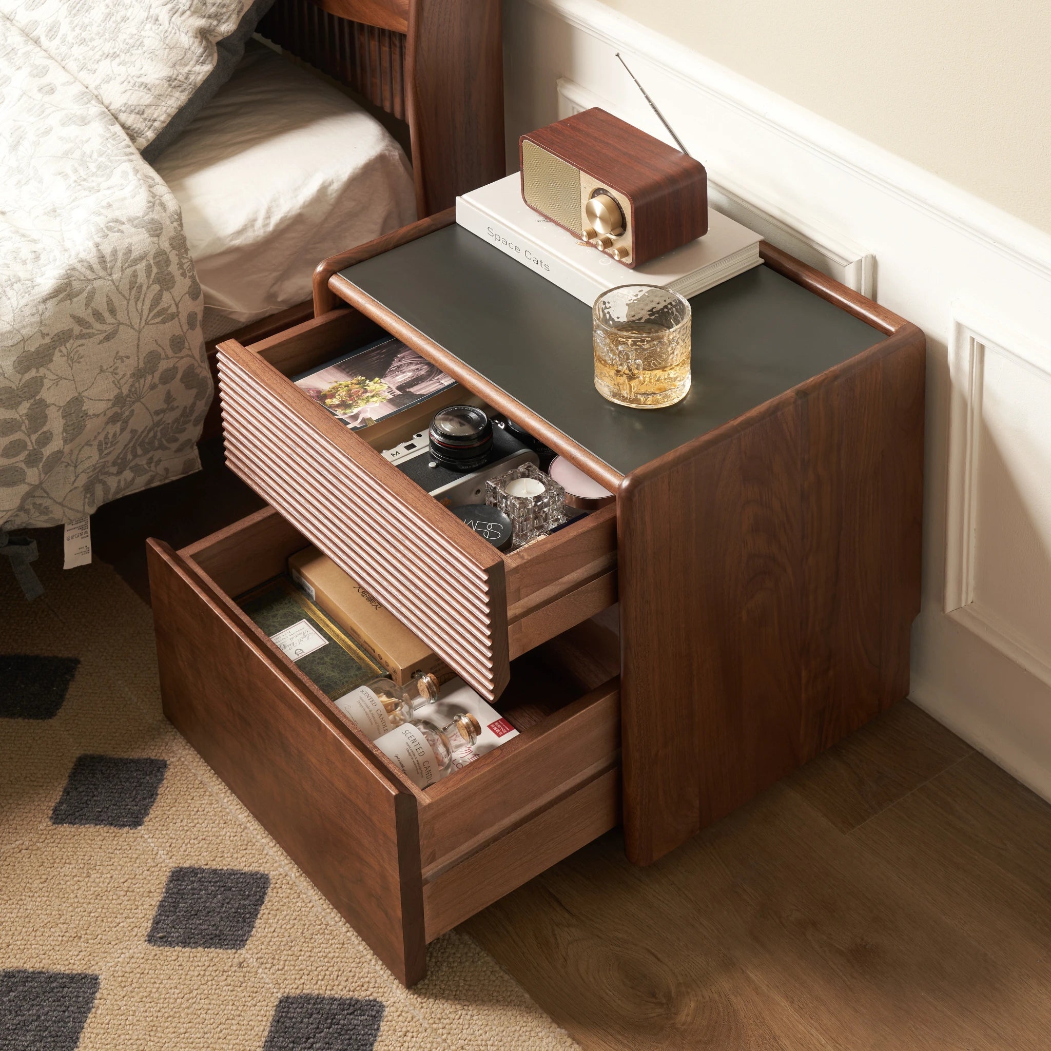 Solidwood Luxembourg Bedside Table, American Black Walnut, Wide