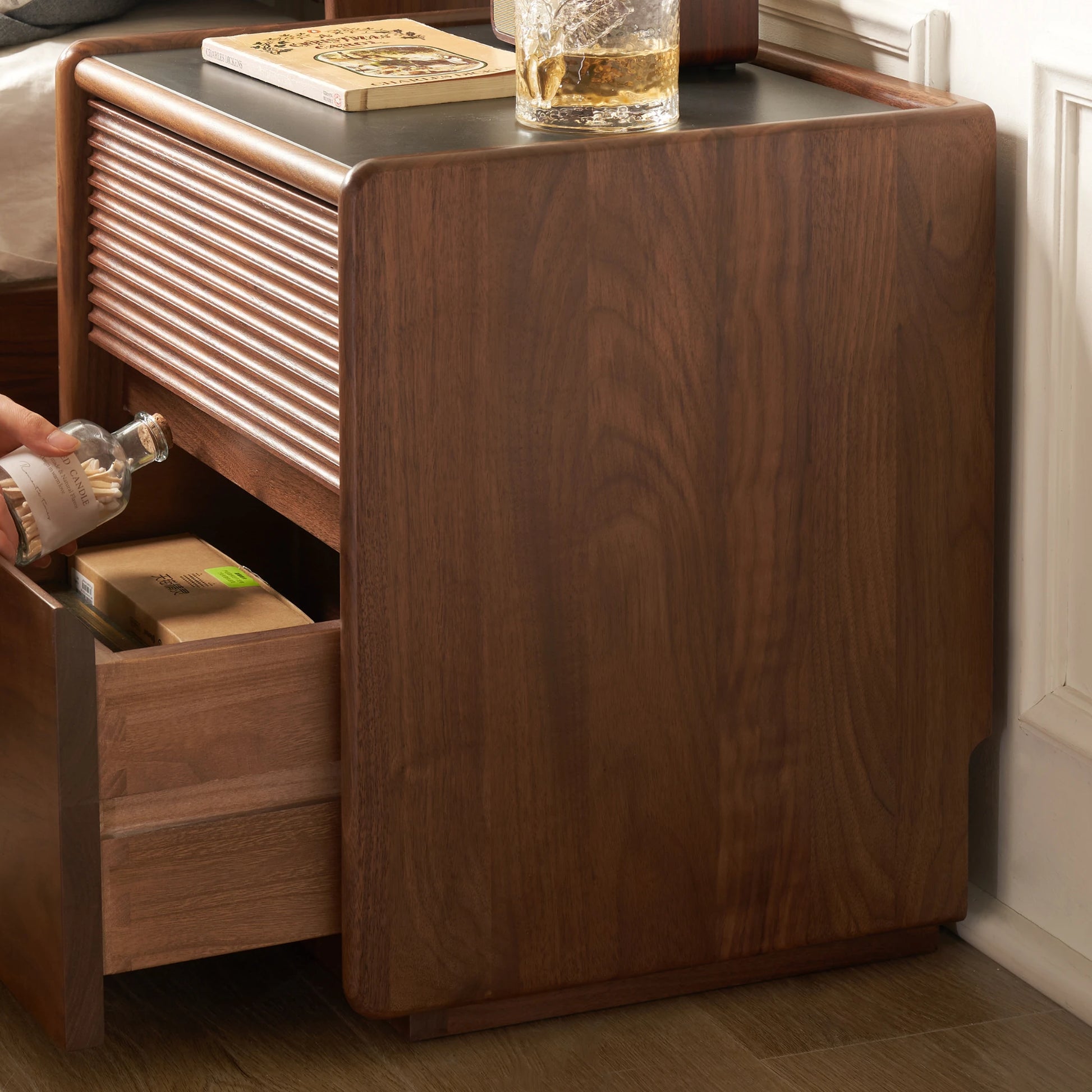 Solidwood Luxembourg Bedside Table, American Black Walnut, Wide