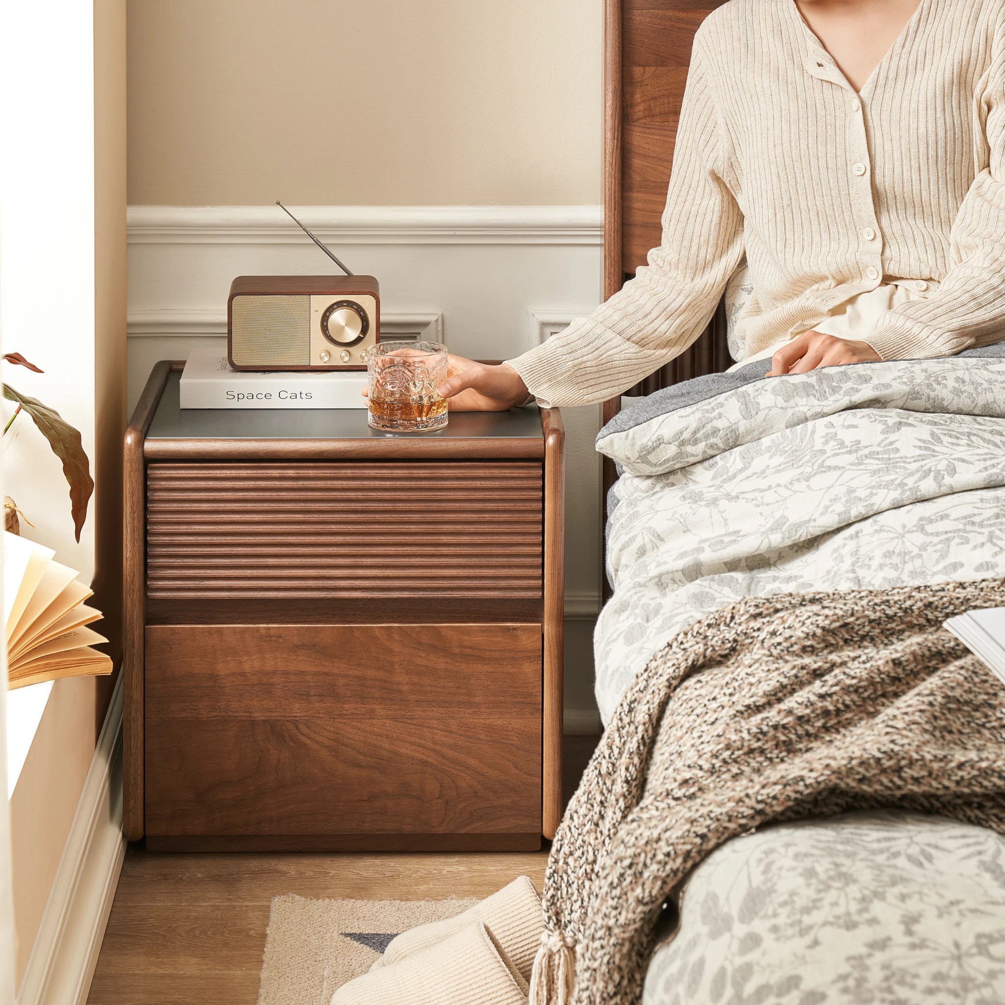 Solidwood Luxembourg Bedside Table, American Black Walnut, Wide