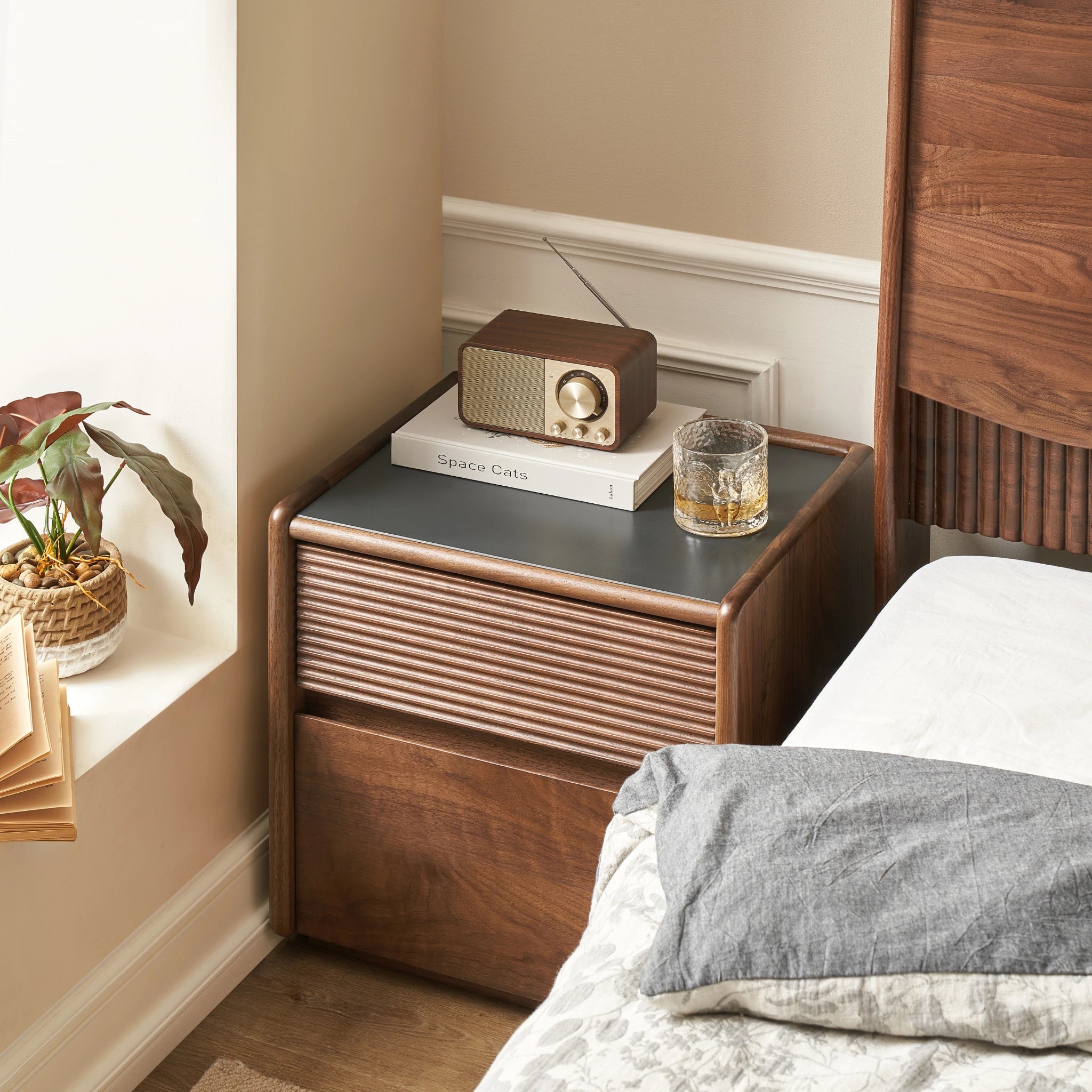 Solidwood Luxembourg Bedside Table, American Black Walnut, Wide