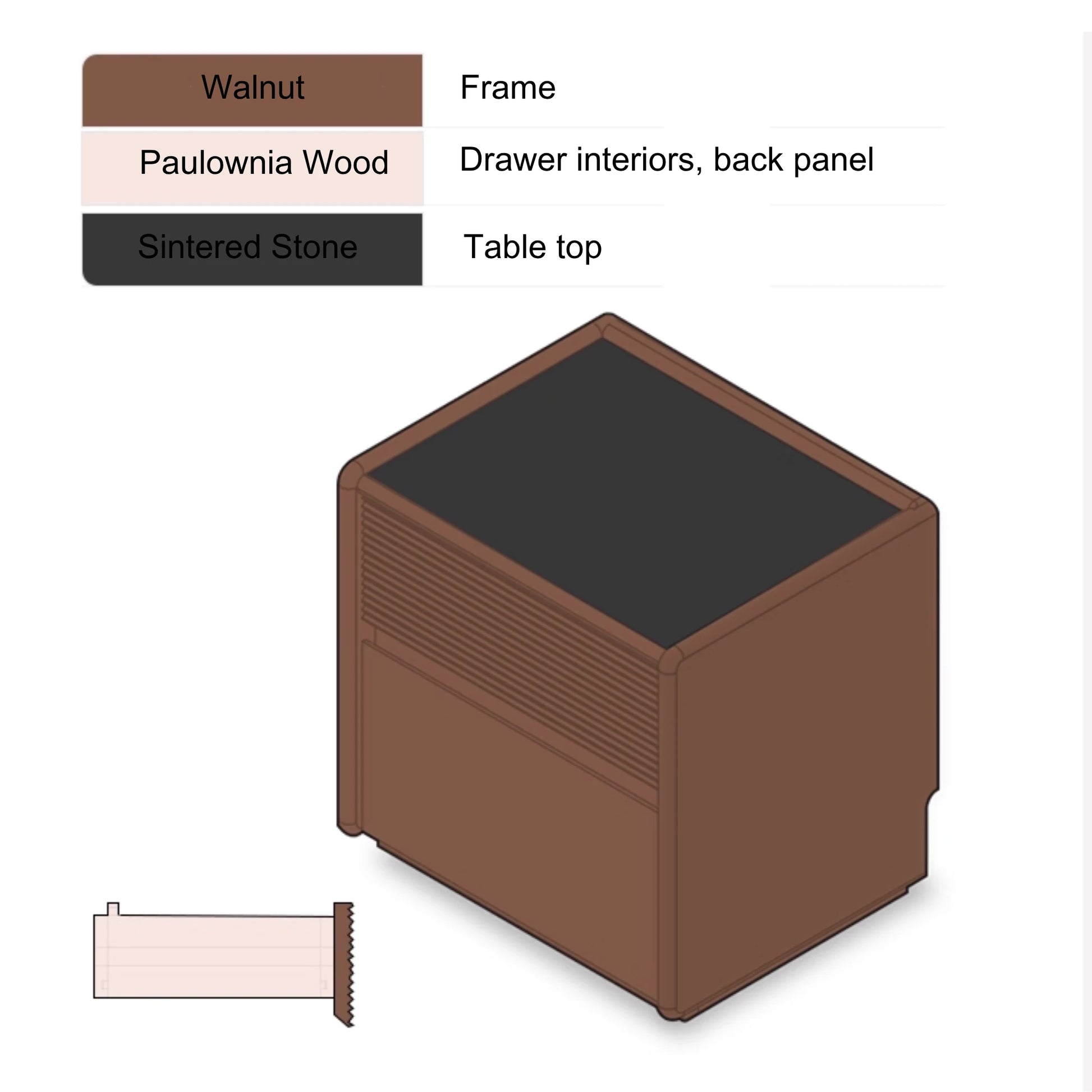 Solidwood Luxembourg Bedside Table, American Black Walnut, Wide