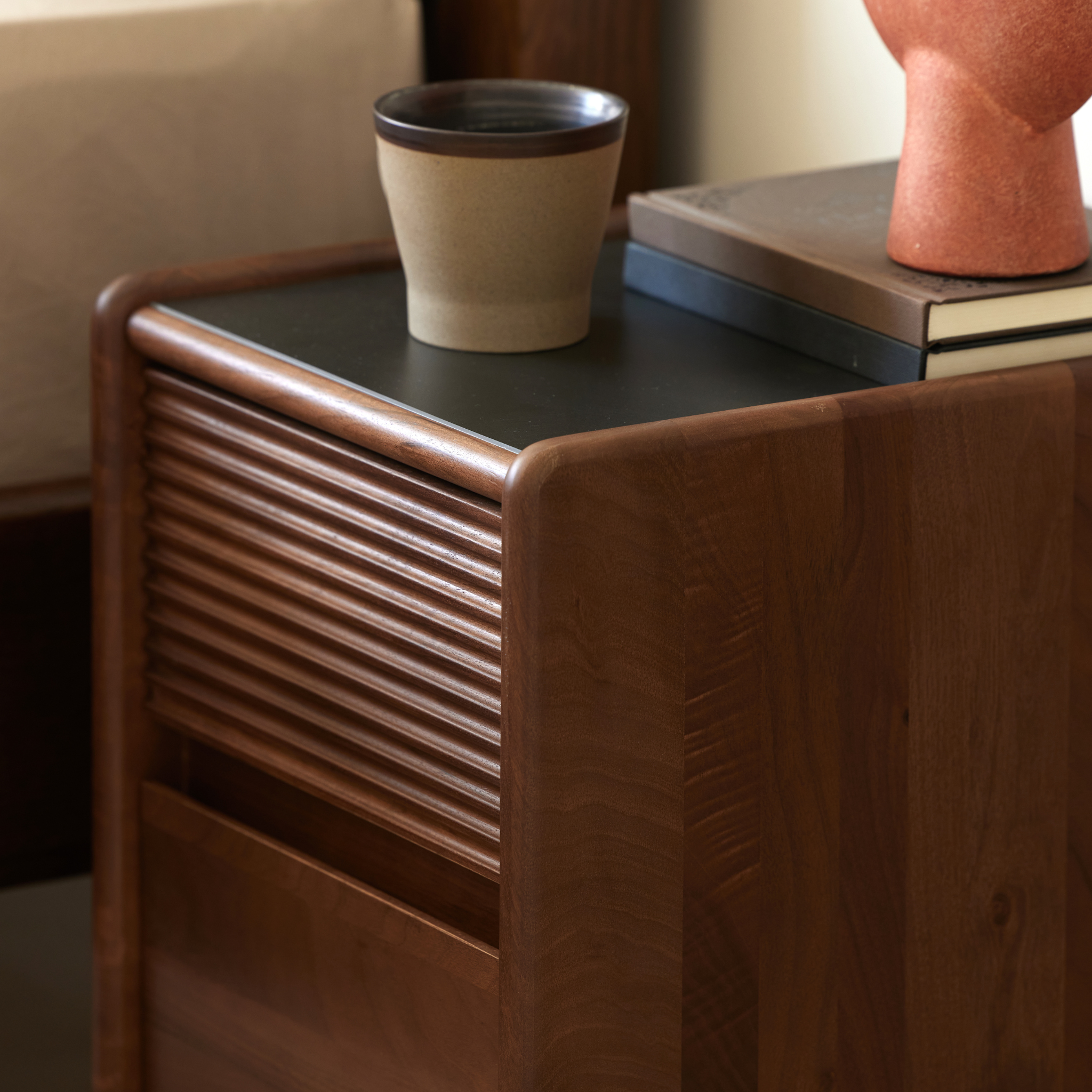 Solidwood Luxembourg Bedside Table, American Black Walnut, Compact