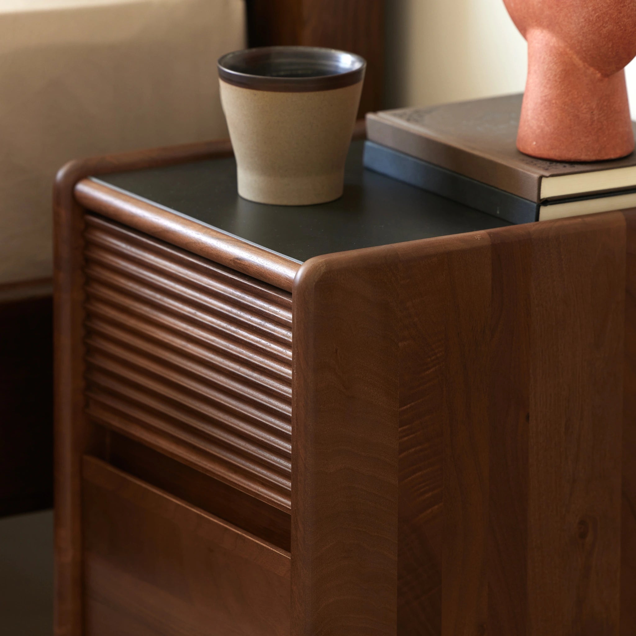 Solidwood Luxembourg Bedside Table, American Black Walnut, Compact