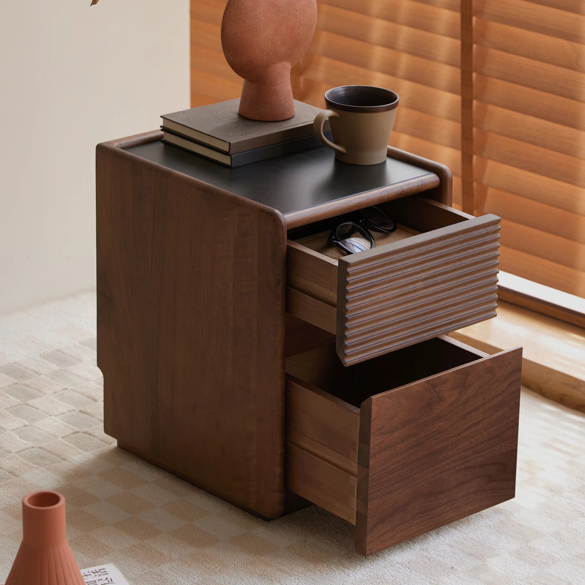 Solidwood Luxembourg Bedside Table, American Black Walnut, Compact