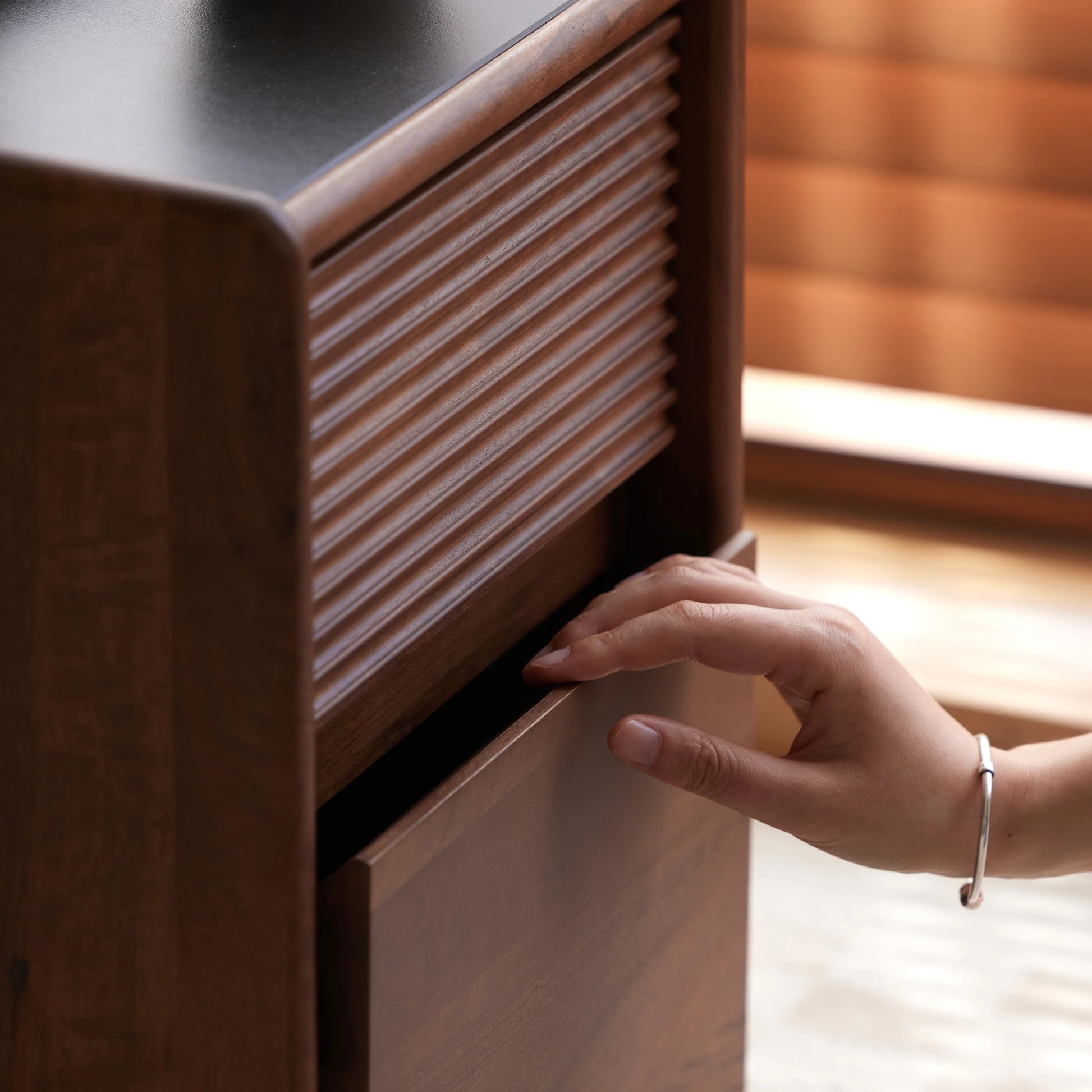 Solidwood Luxembourg Bedside Table, American Black Walnut, Compact