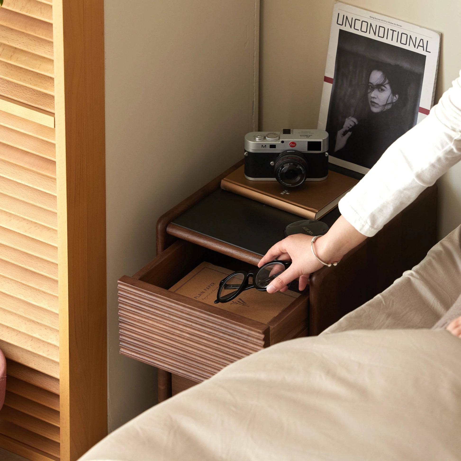 Solidwood Luxembourg Bedside Table, American Black Walnut, Compact