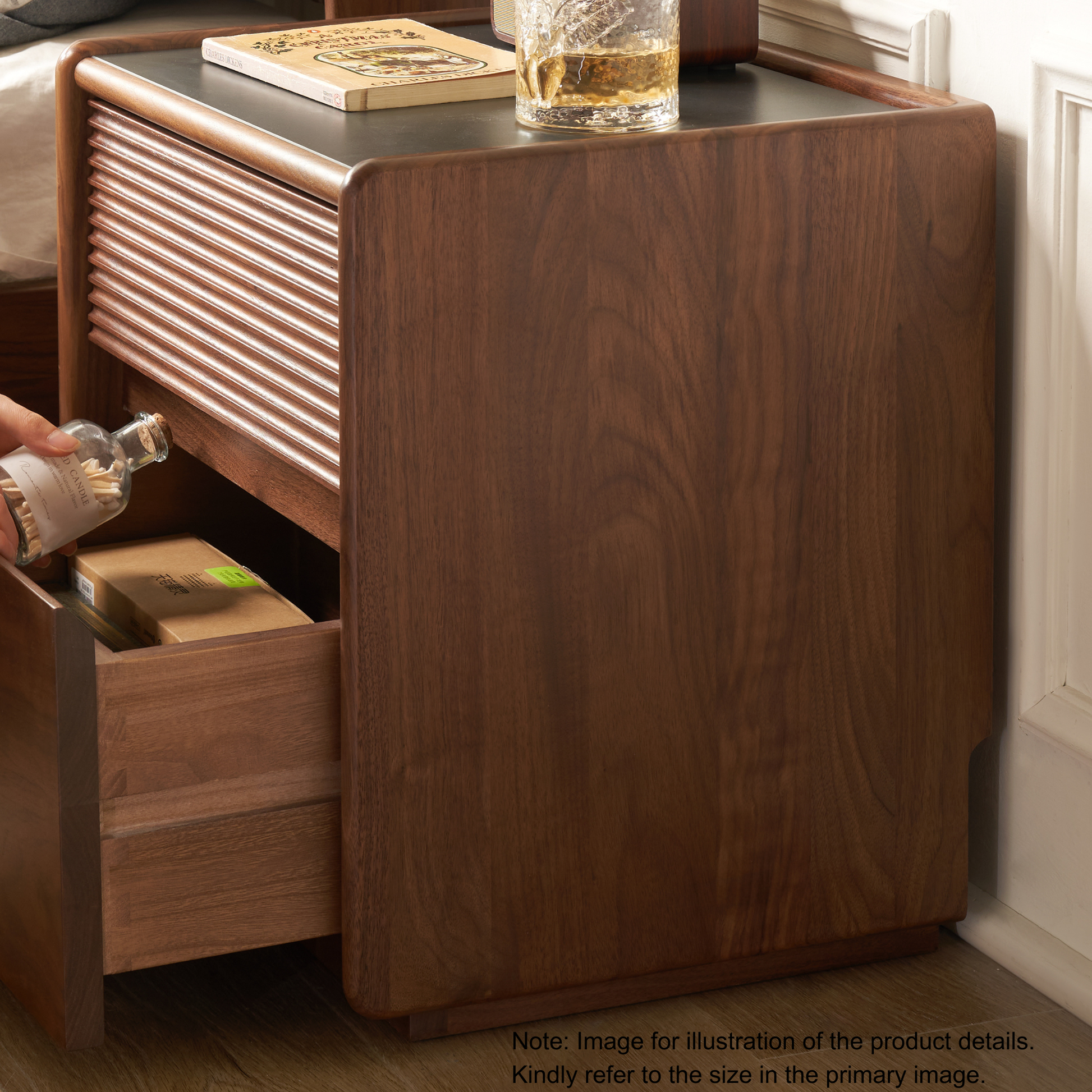 Solidwood Luxembourg Bedside Table, American Black Walnut, Compact