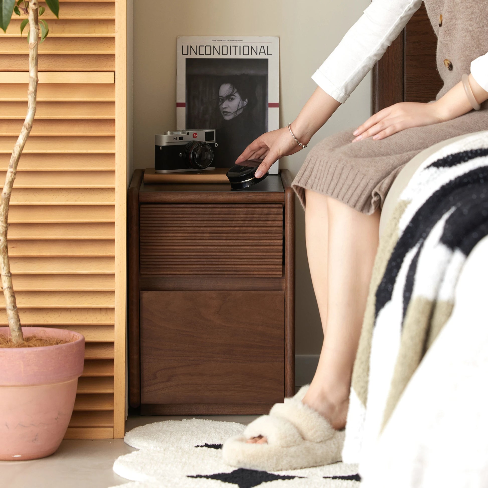 Solidwood Luxembourg Bedside Table, American Black Walnut, Compact