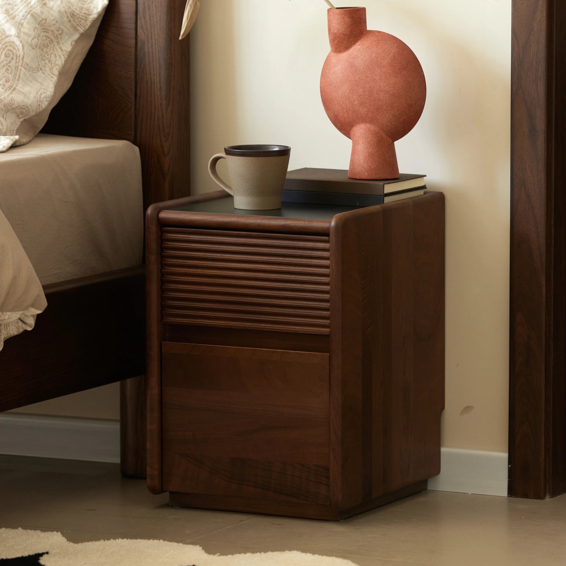 Solidwood Luxembourg Bedside Table, American Black Walnut, Compact