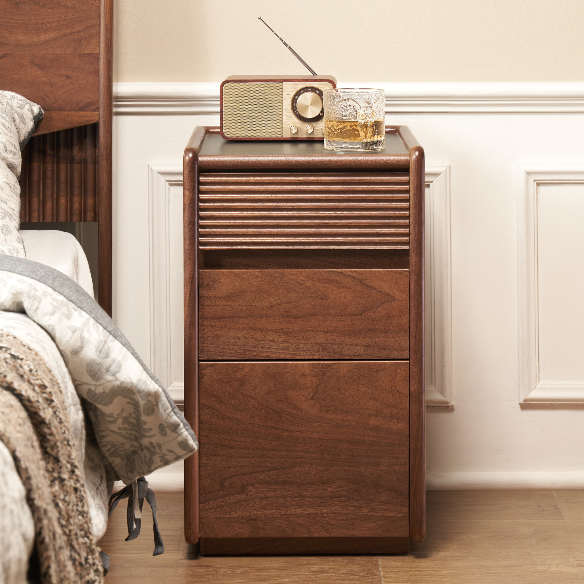 Solidwood Luxembourg Bedside Table, American Black Walnut, Tall