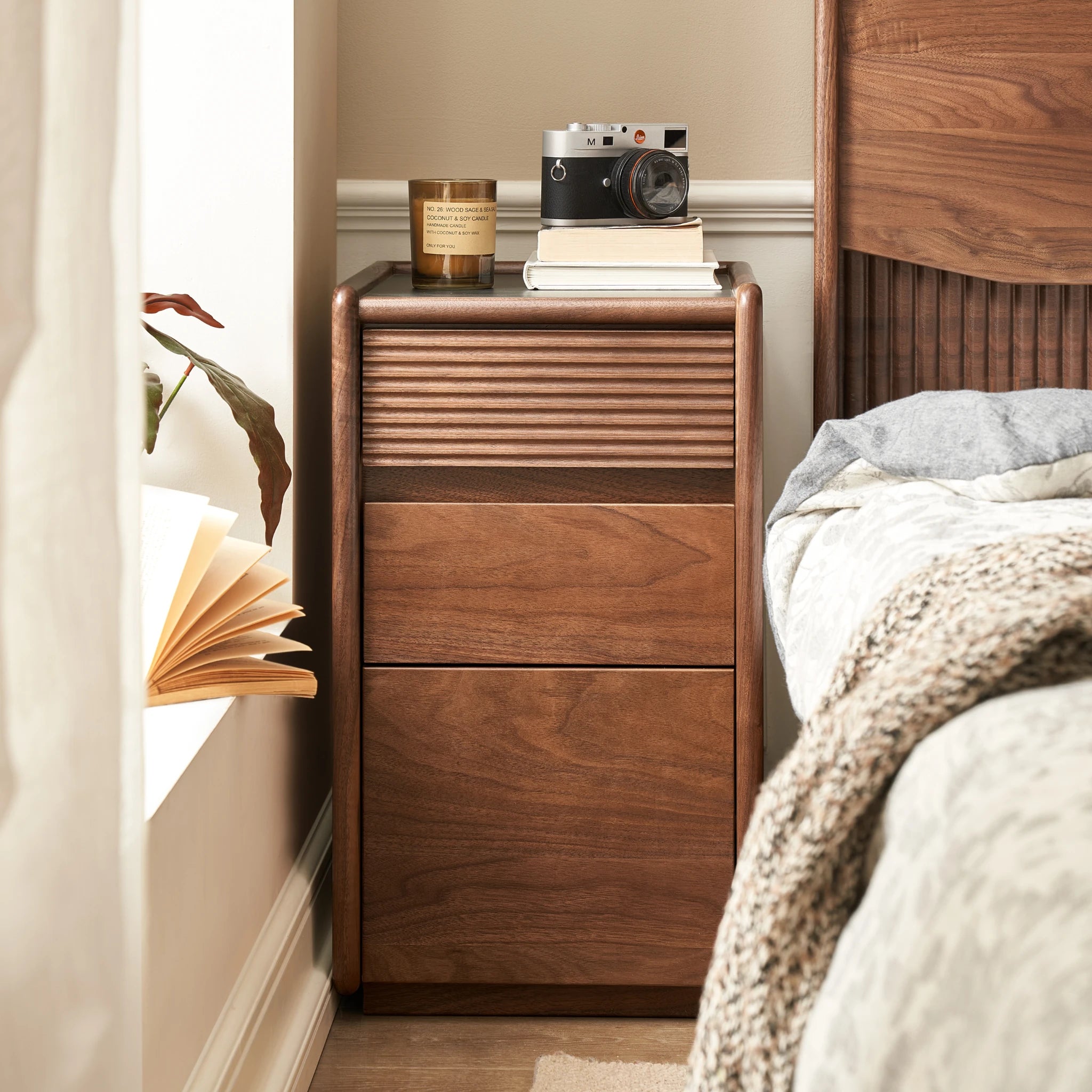 Solidwood Luxembourg Bedside Table, American Black Walnut, Tall