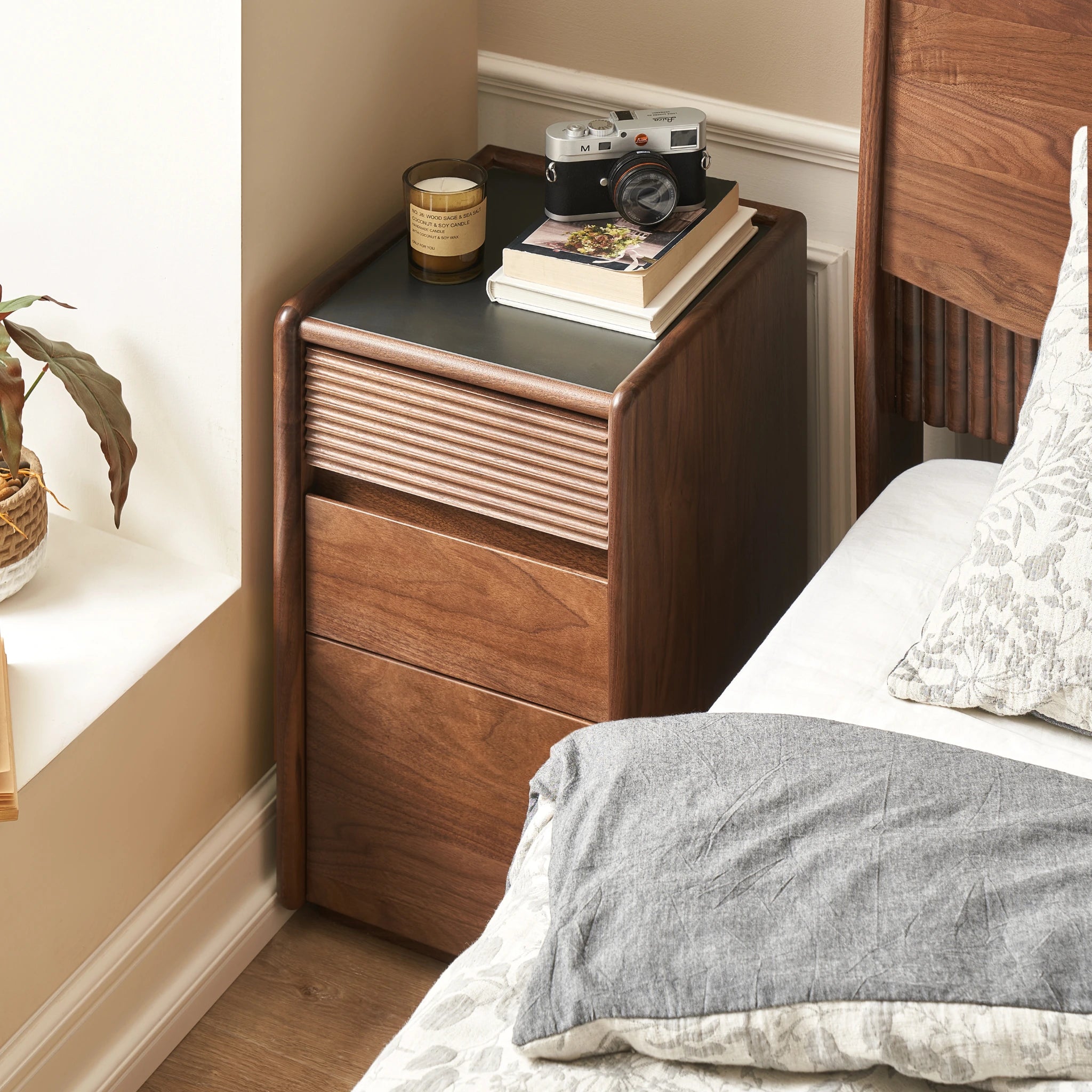 Solidwood Luxembourg Bedside Table, American Black Walnut, Tall