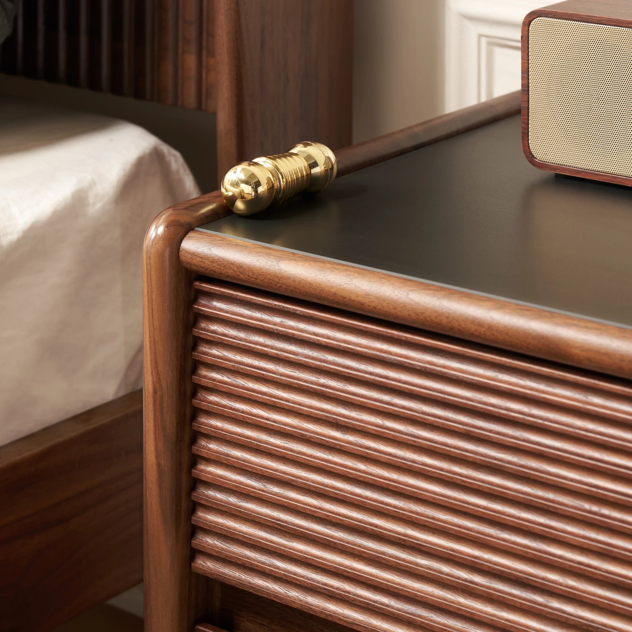 Solidwood Luxembourg Bedside Table, American Black Walnut, Tall