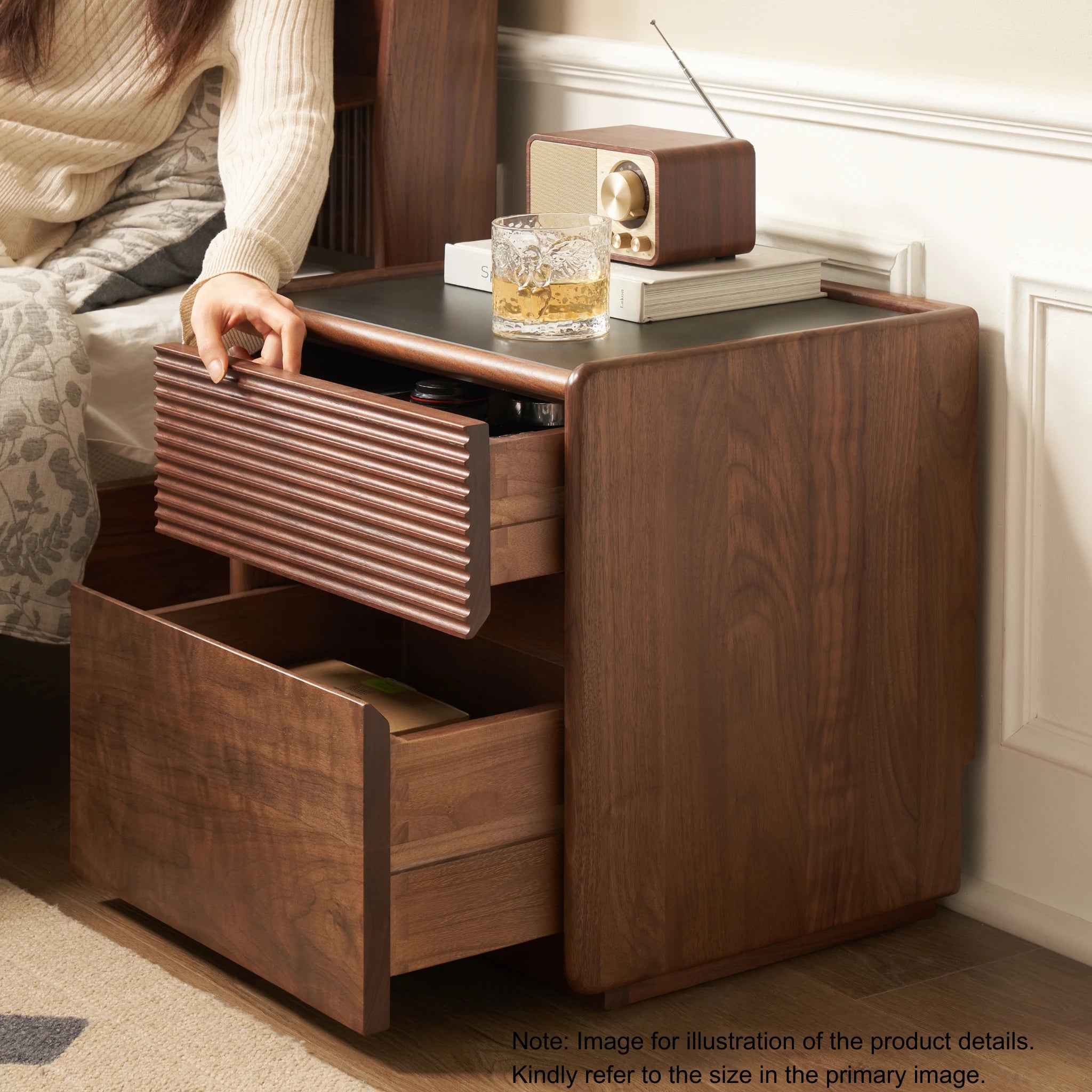 Solidwood Luxembourg Bedside Table, American Black Walnut, Tall