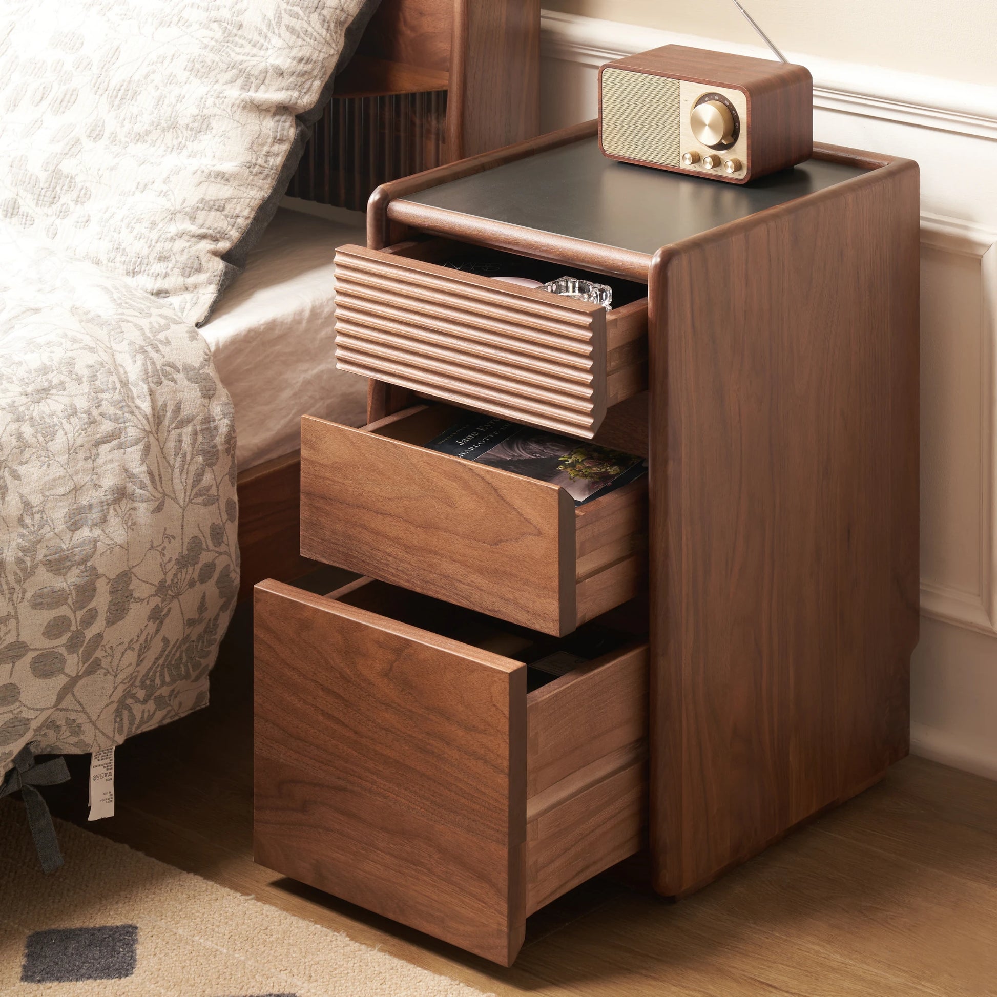 Solidwood Luxembourg Bedside Table, American Black Walnut, Tall