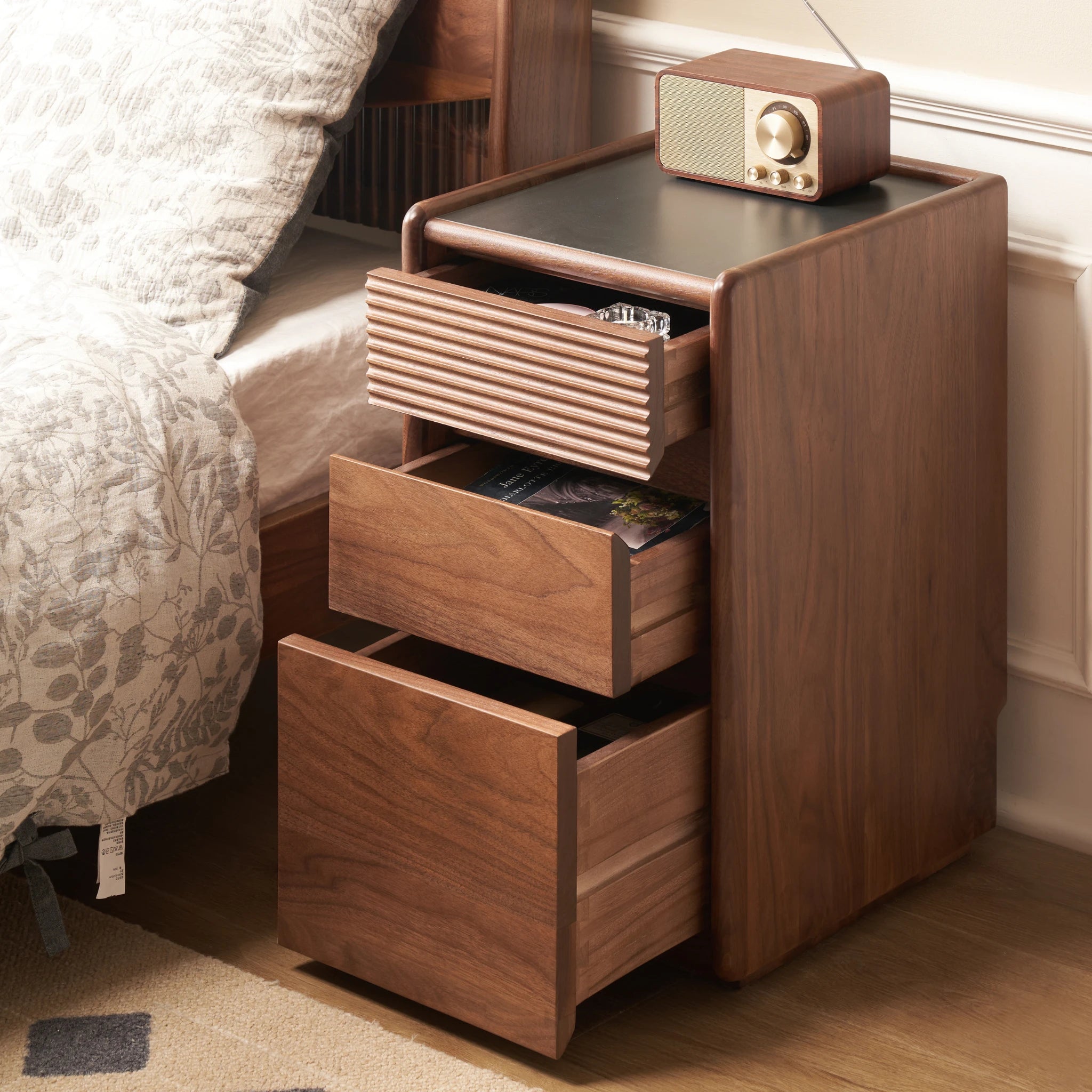 Solidwood Luxembourg Bedside Table, American Black Walnut, Tall