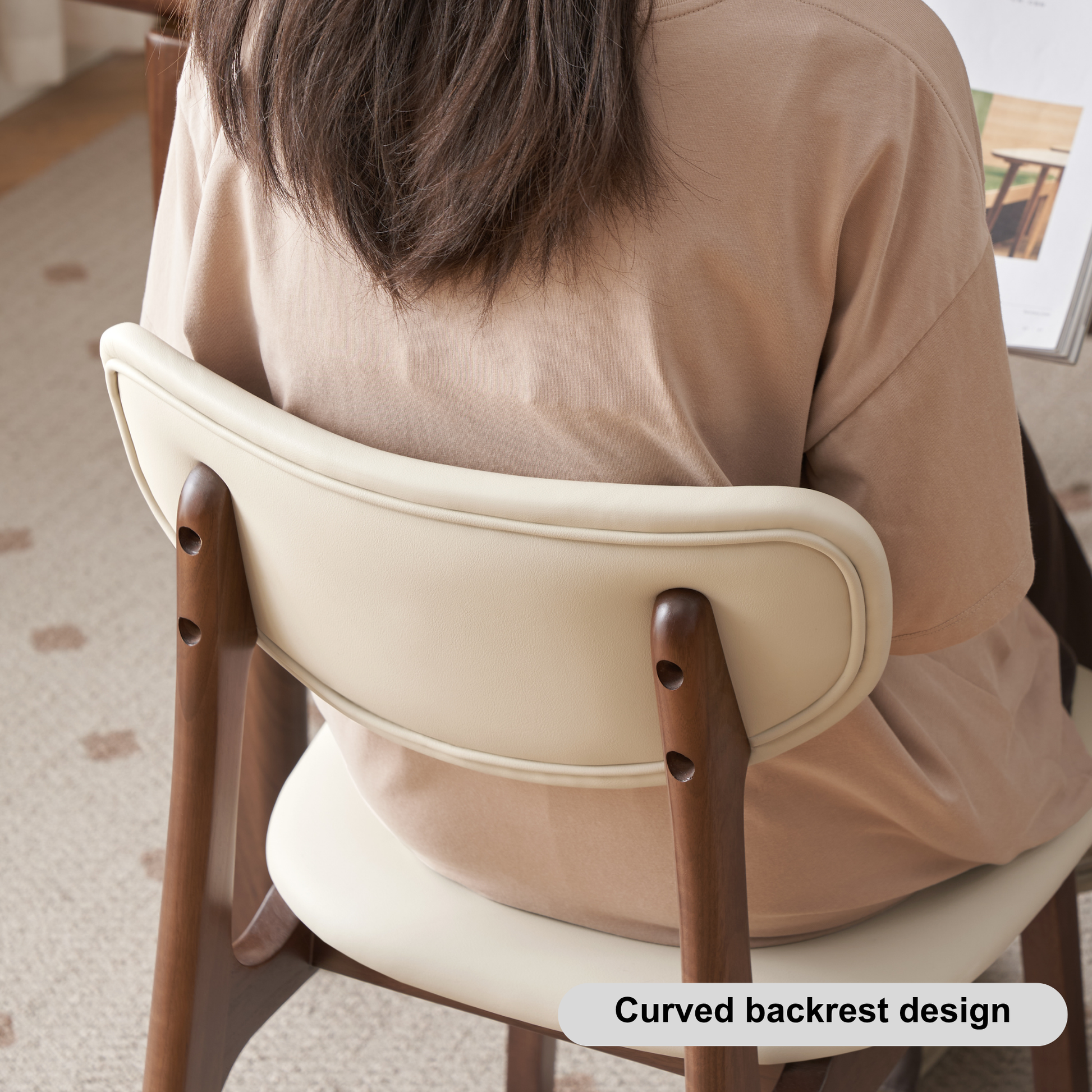 Solidwood Luxembourg American Black Walnut Dining Chair with Cushion, Neutral White, Set of 2