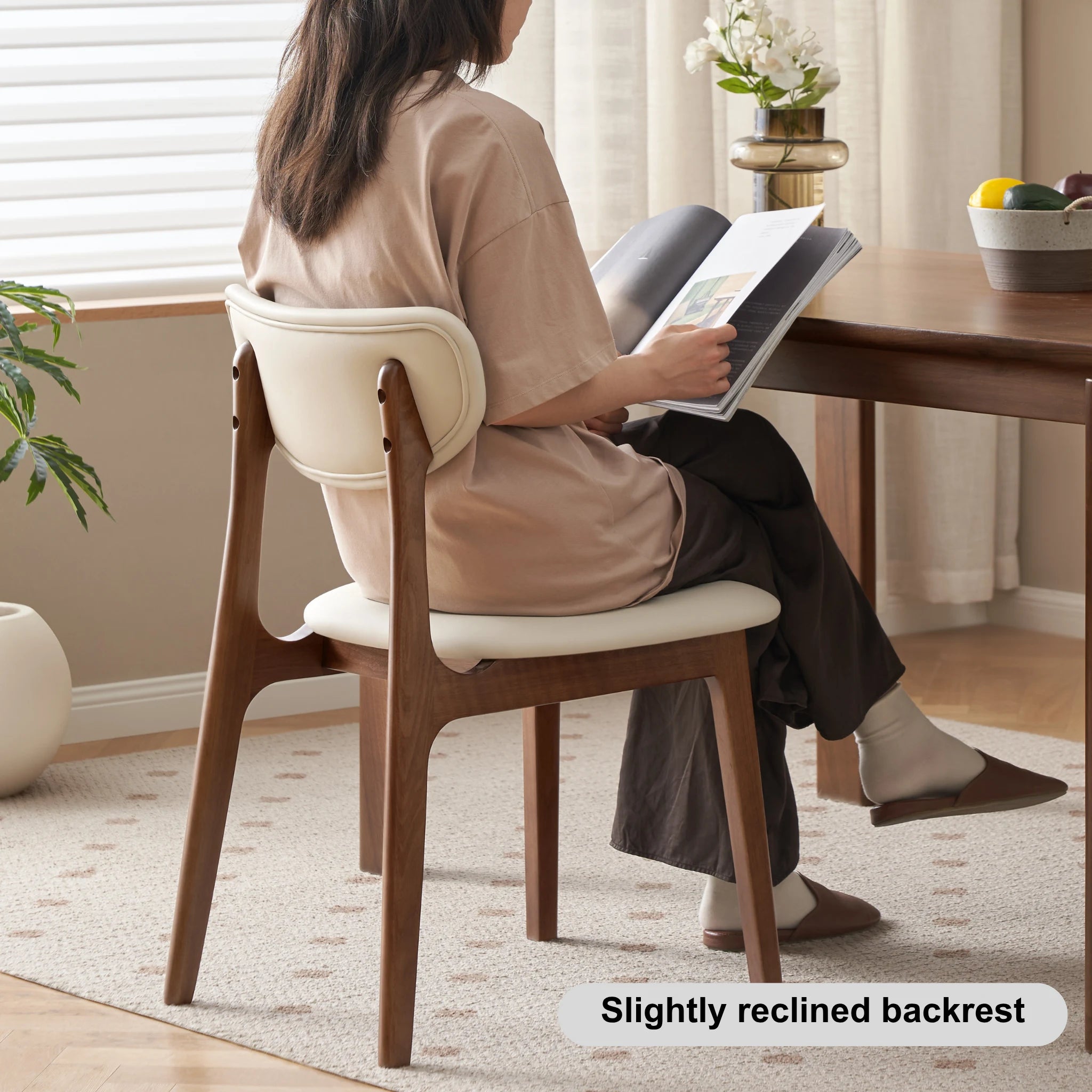 Solidwood Luxembourg American Black Walnut Dining Chair with Cushion, Neutral White, Set of 2