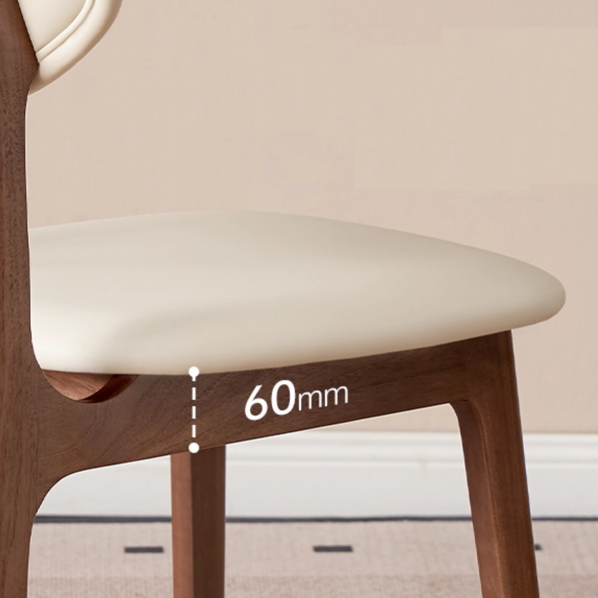 Solidwood Luxembourg American Black Walnut Dining Chair with Cushion, Neutral White, Set of 2