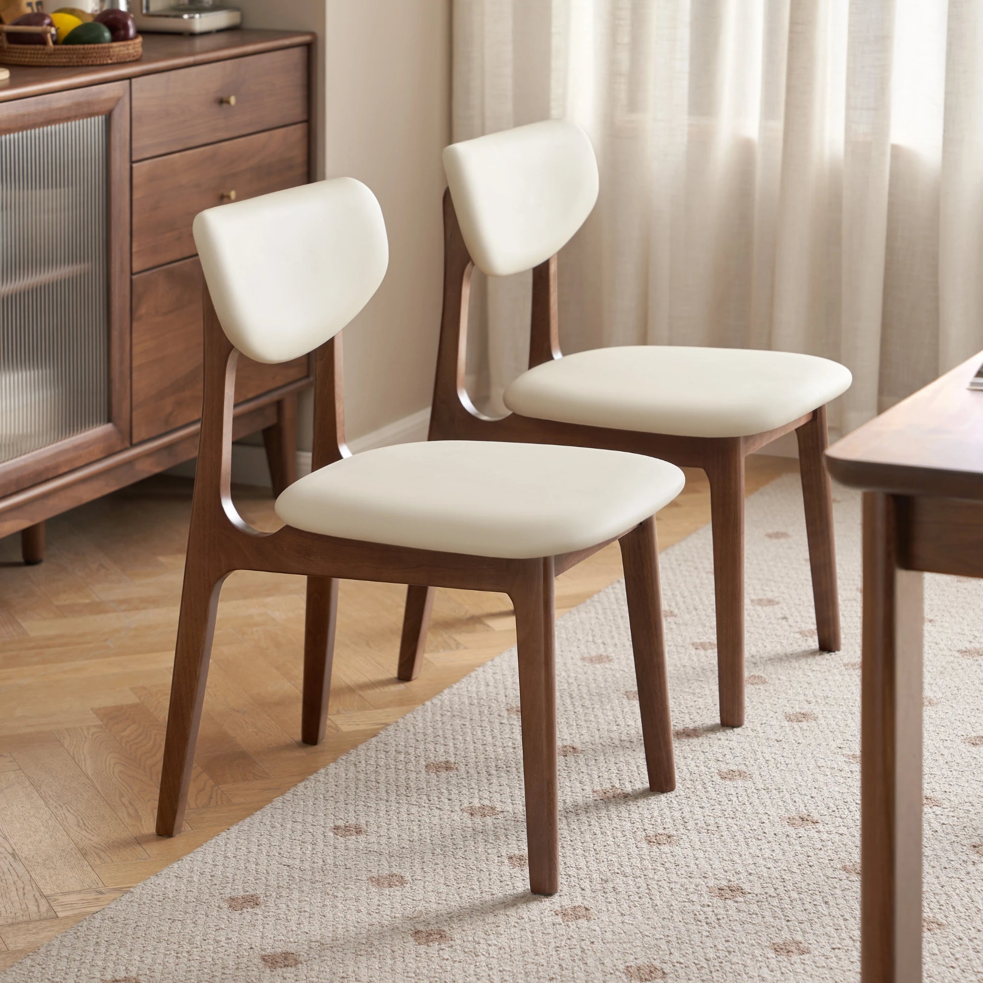 Solidwood Luxembourg American Balck Walnut Dining Chair with Cushion, Neutral White, Set of 4