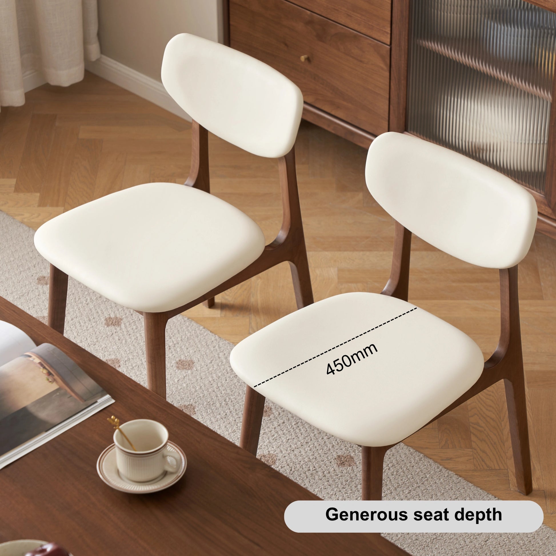 Solidwood Luxembourg American Balck Walnut Dining Chair with Cushion, Neutral White, Set of 4