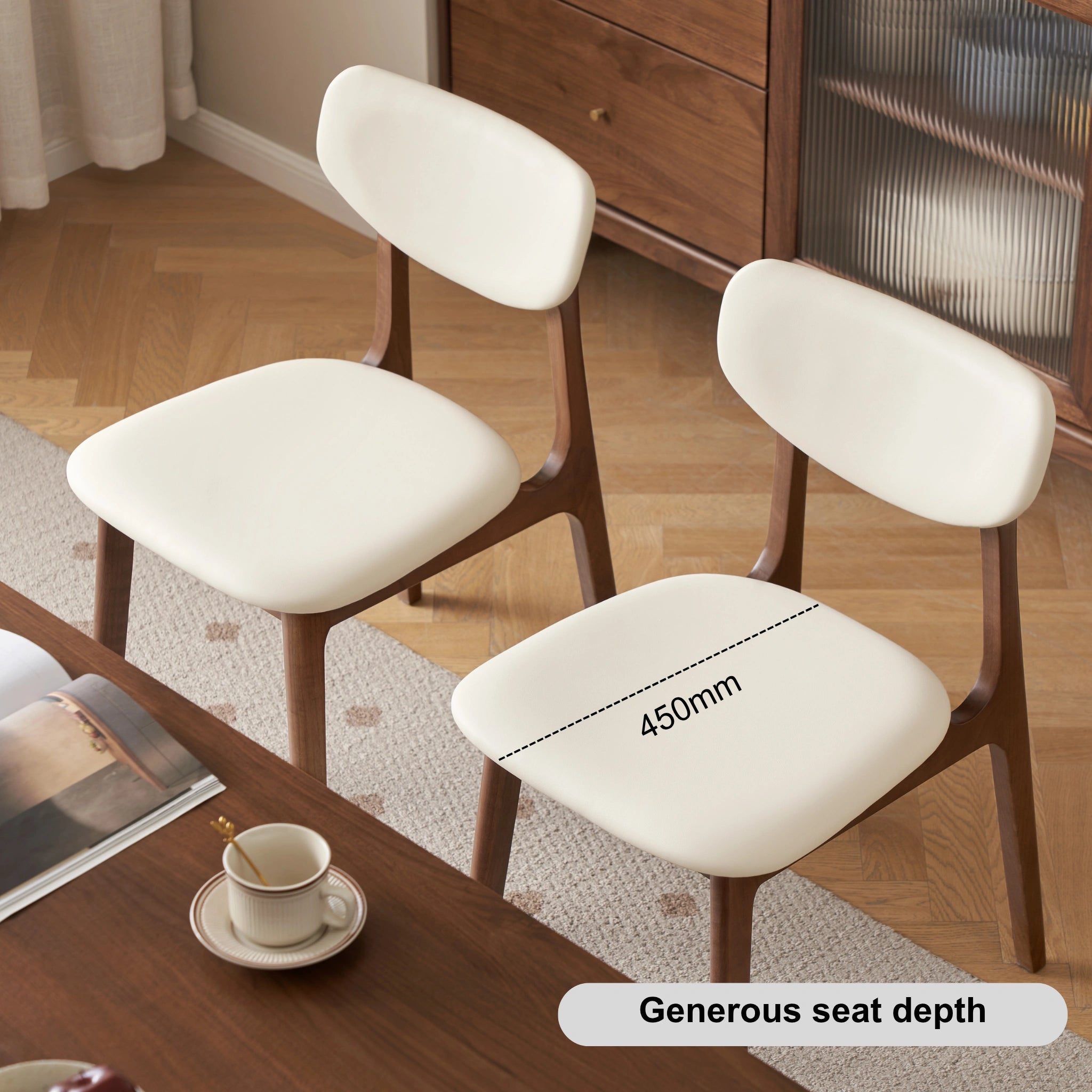 Solidwood Luxembourg American Balck Walnut Dining Chair with Cushion, Neutral White, Set of 4