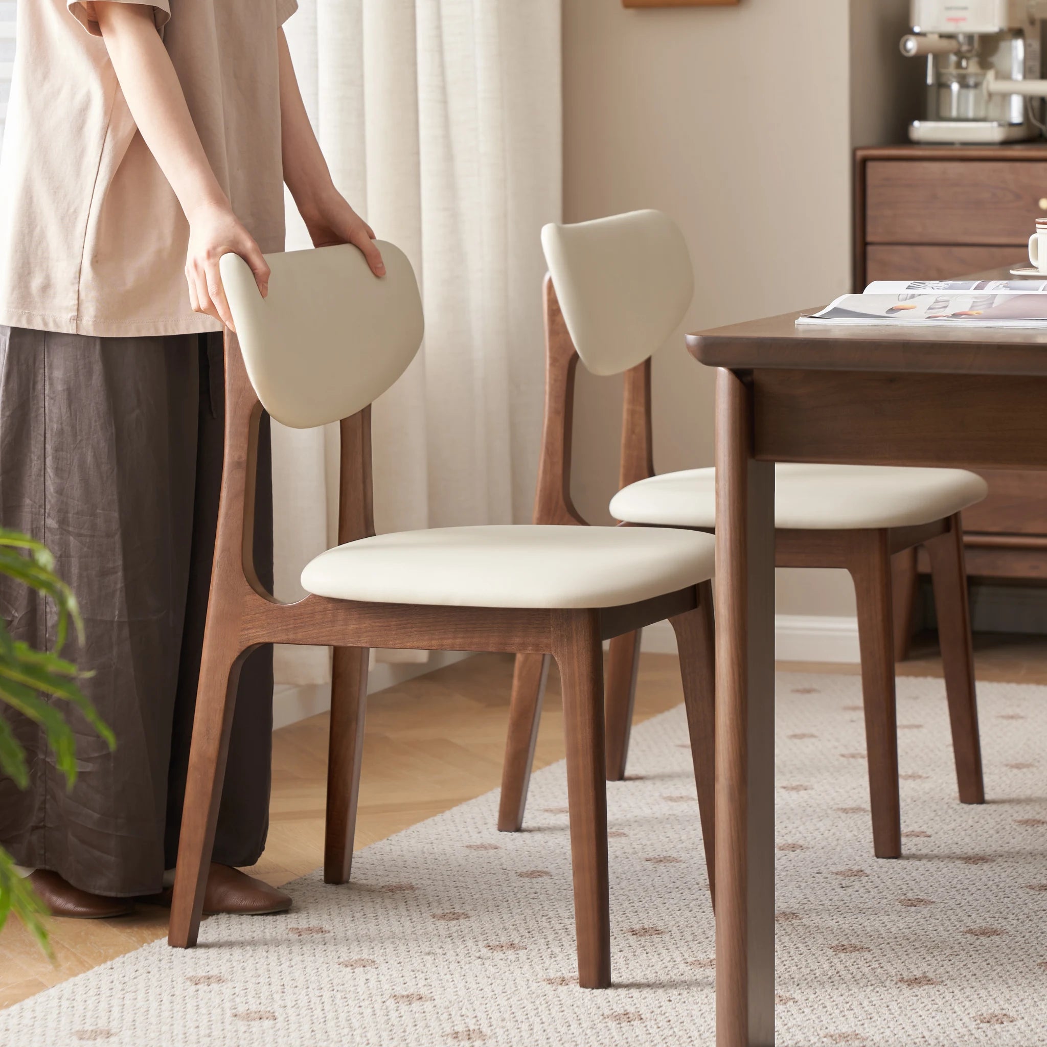 Solidwood Luxembourg American Balck Walnut Dining Chair with Cushion, Neutral White, Set of 4