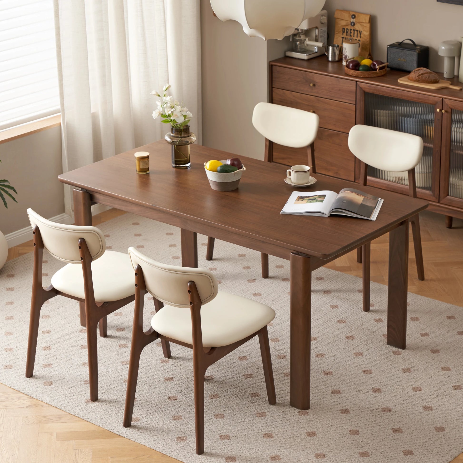 Solidwood Luxembourg American Balck Walnut Dining Chair with Cushion, Neutral White, Set of 4