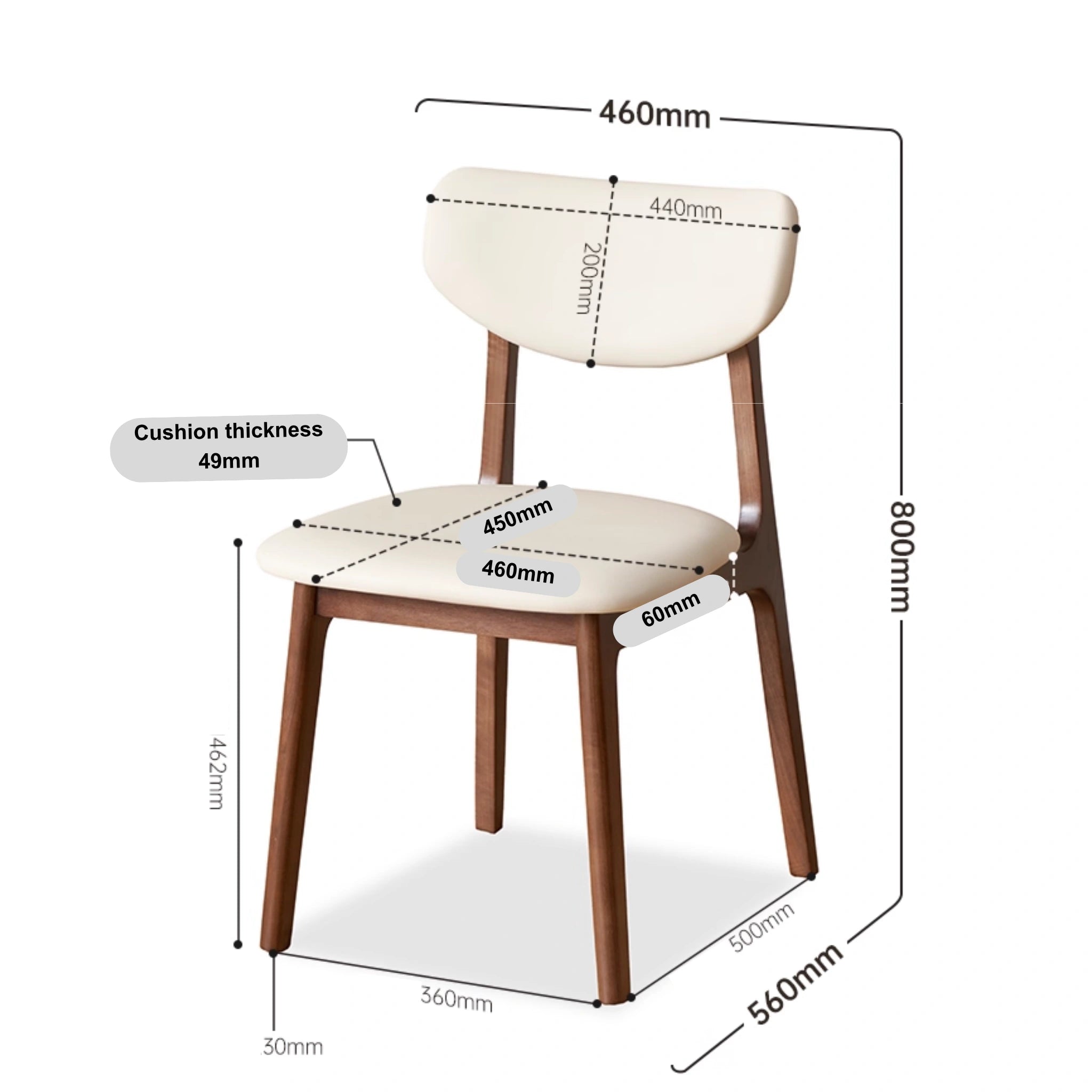 Solidwood Luxembourg American Balck Walnut Dining Chair with Cushion, Neutral White, Set of 4