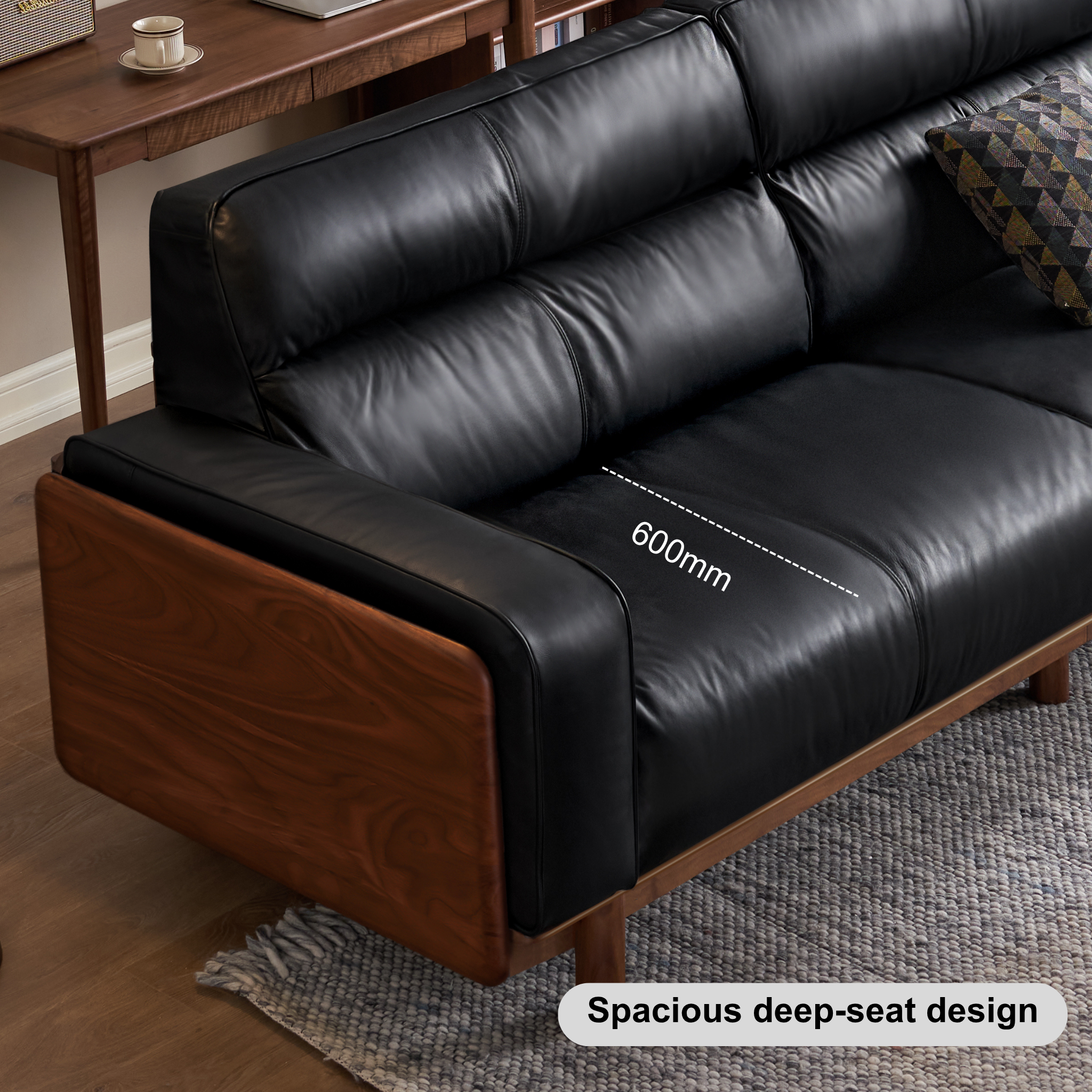 Solidwood Luxembourg 4-Seater Leather Sofa