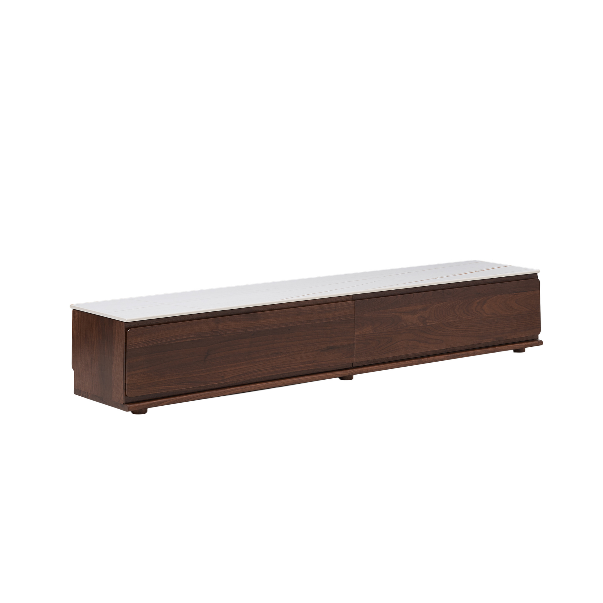 Solidwood Luxembourg Sintered Stone Top Entertainment Unit, W180cm, American Black Walnut & White Marble