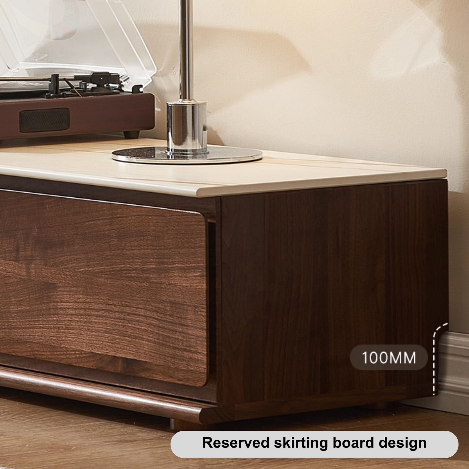 Solidwood Luxembourg Sintered Stone Top Entertainment Unit, W180cm, American Black Walnut & White Marble