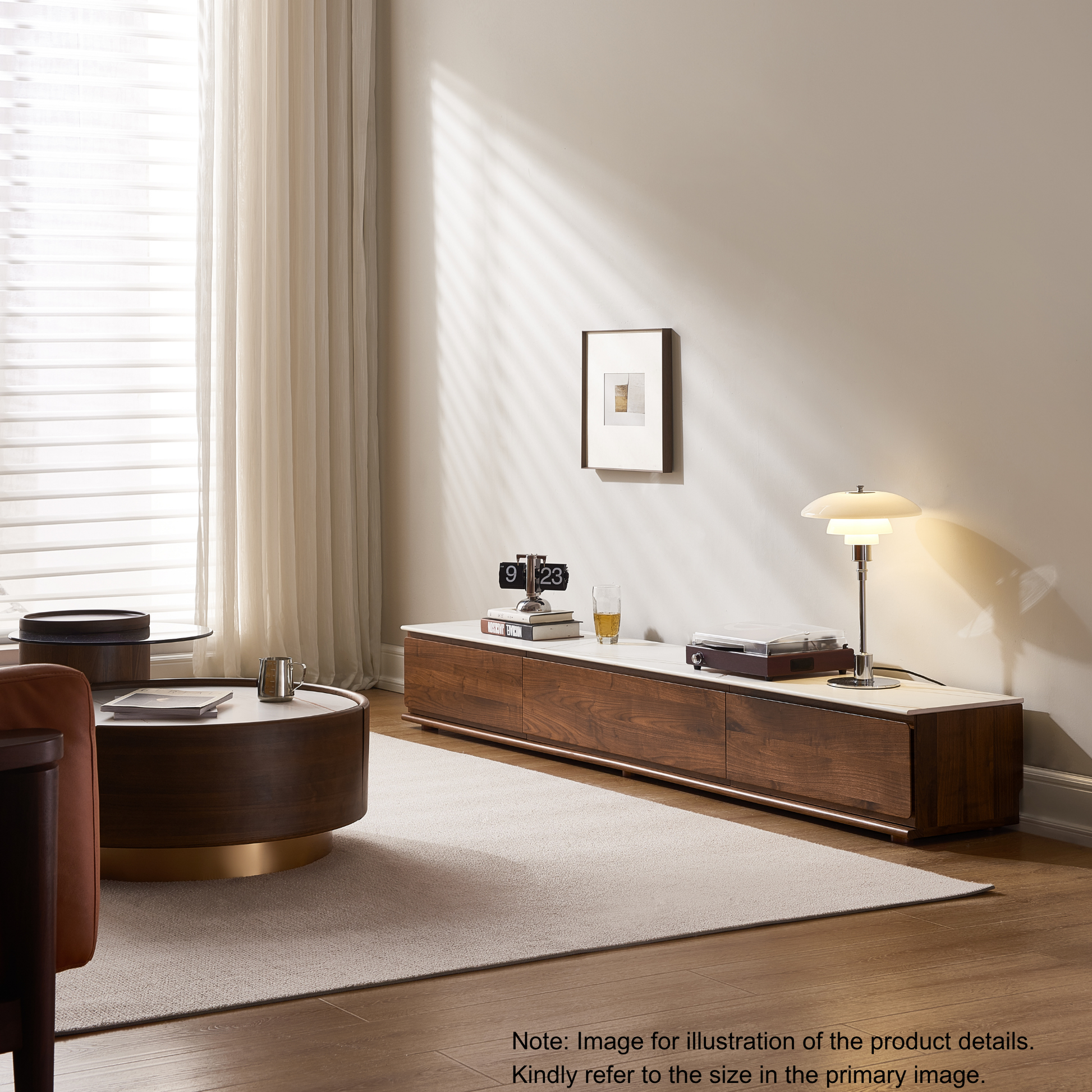 Solidwood Luxembourg Sintered Stone Top Entertainment Unit, W180cm, American Black Walnut & White Marble