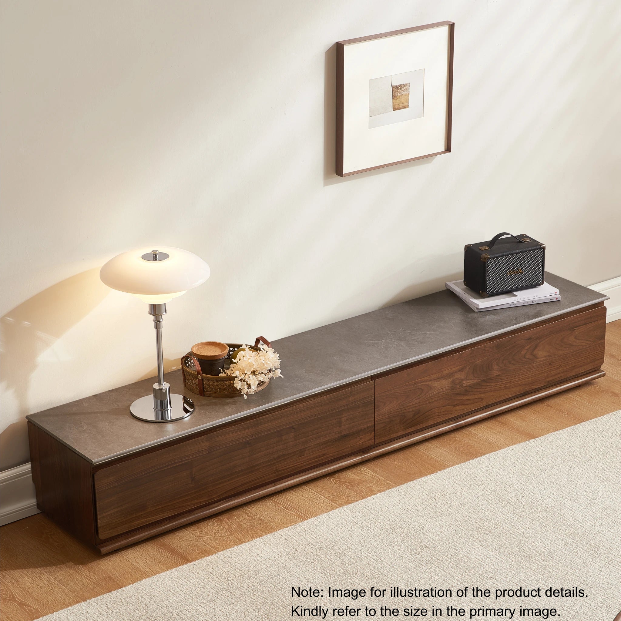 Solidwood Luxembourg Sintered Stone Top Entertainment Unit, W120cm, American Black Walnut & Grey Marble