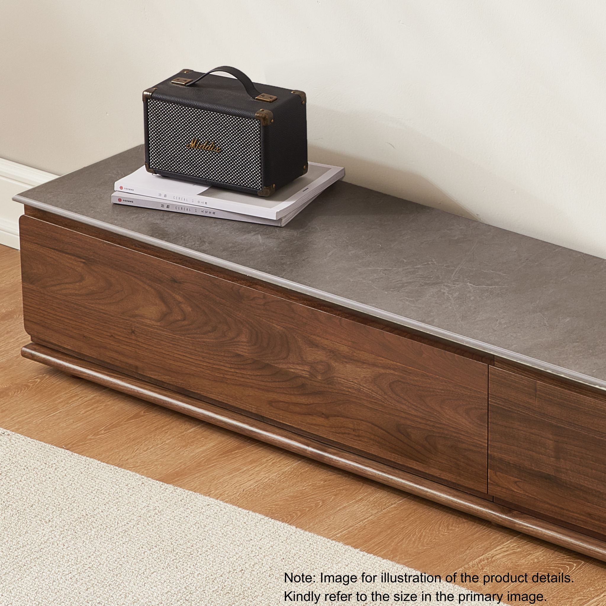 Solidwood Luxembourg Sintered Stone Top Entertainment Unit, W120cm, American Black Walnut & Grey Marble