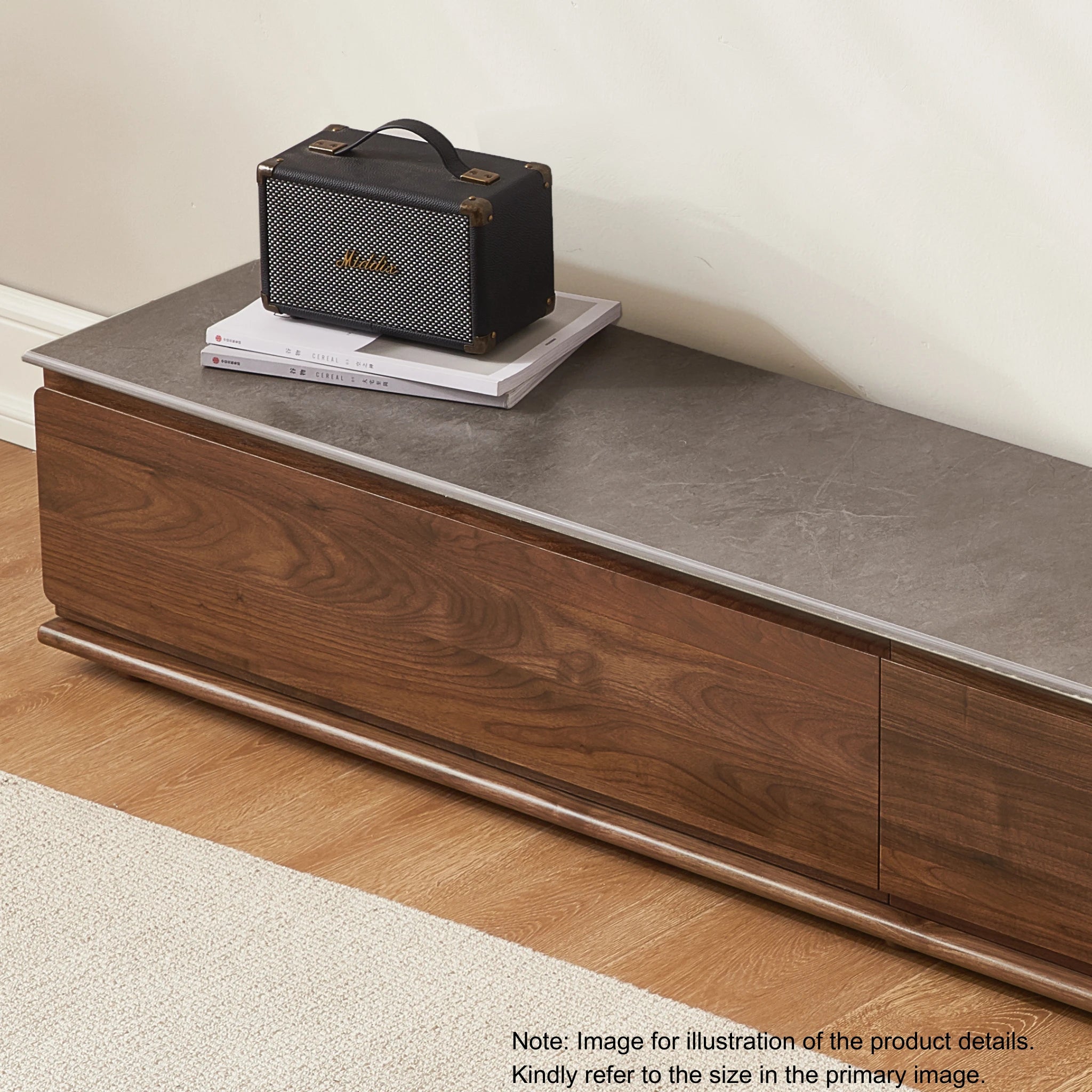 Solidwood Luxembourg Sintered Stone Top Entertainment Unit, W120cm, American Black Walnut & Grey Marble