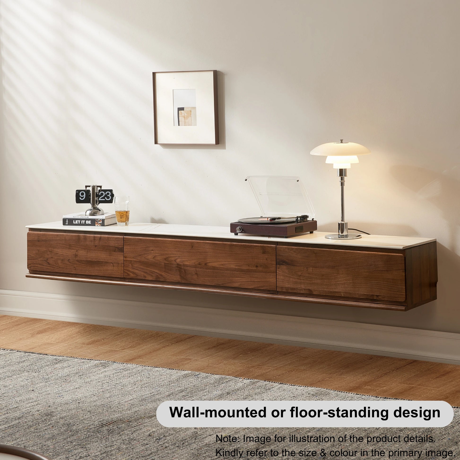Solidwood Luxembourg Sintered Stone Top Entertainment Unit, W120cm, American Black Walnut & Grey Marble