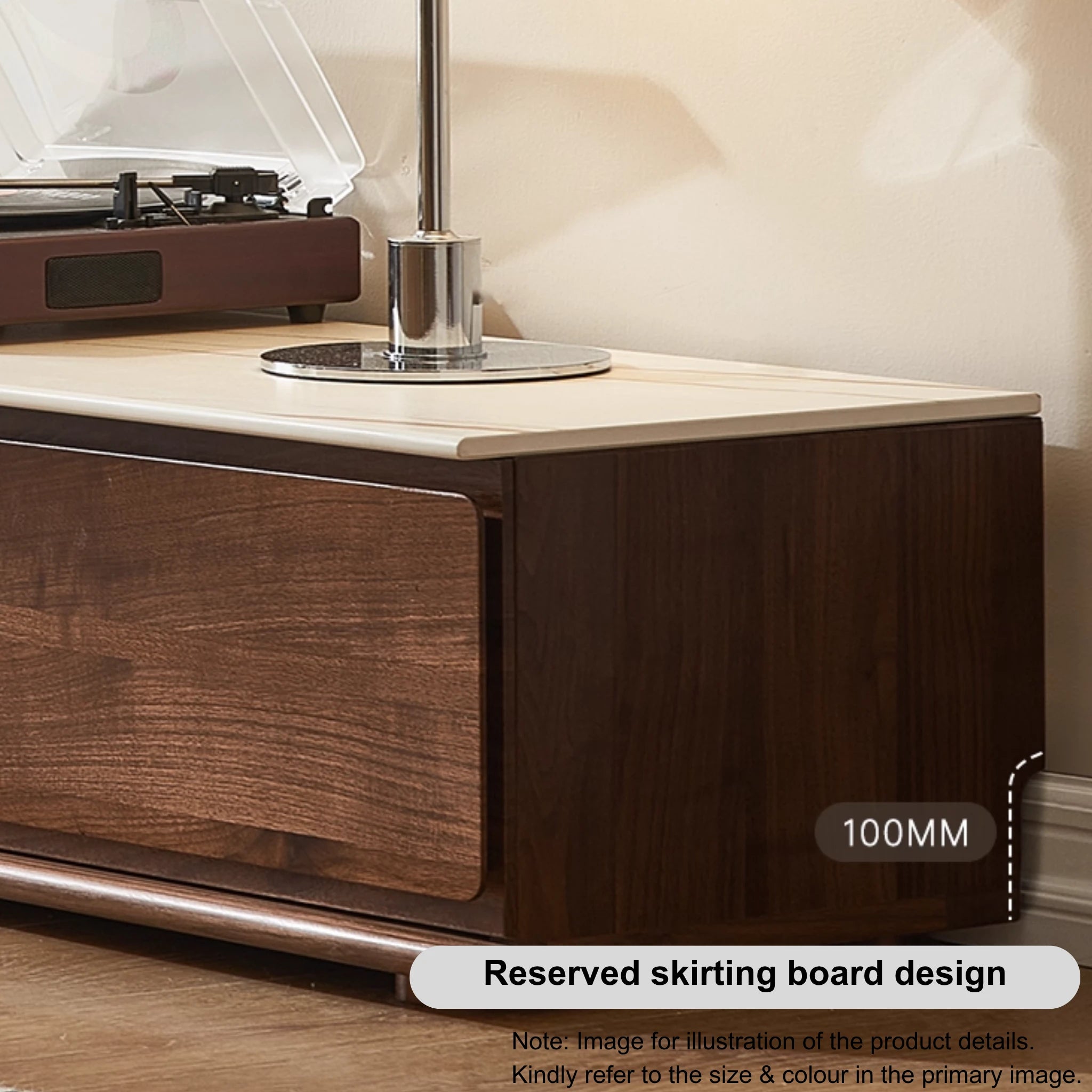 Solidwood Luxembourg Sintered Stone Top Entertainment Unit, W120cm, American Black Walnut & Grey Marble