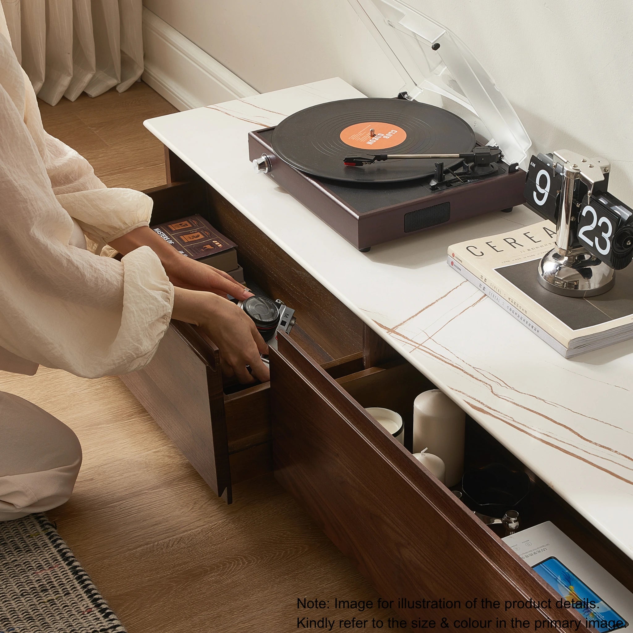 Solidwood Luxembourg Sintered Stone Top Entertainment Unit, W120cm, American Black Walnut & Grey Marble