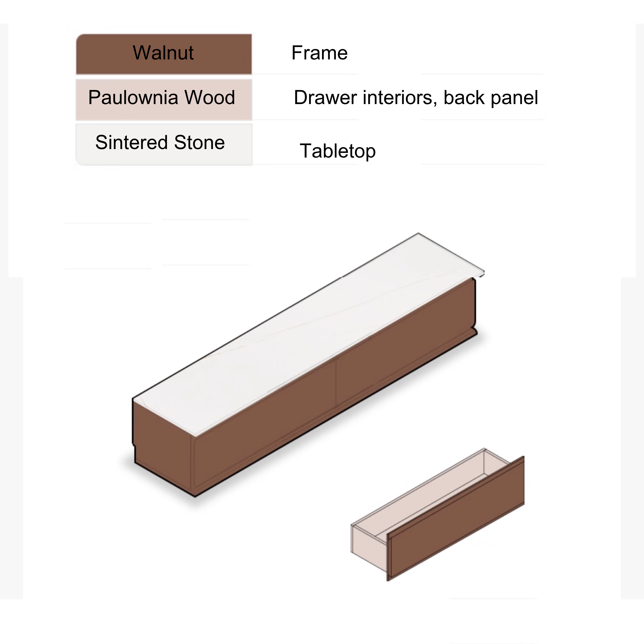 Solidwood Luxembourg Sintered Stone Top Entertainment Unit, W120cm, American Black Walnut & Grey Marble