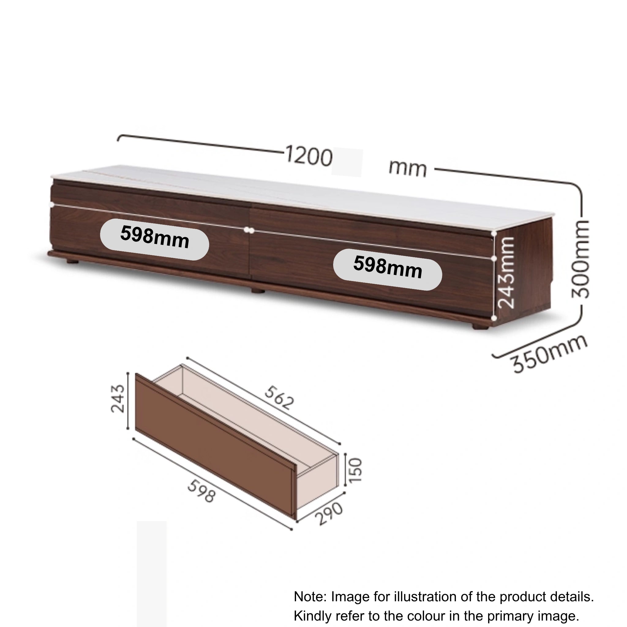 Solidwood Luxembourg Sintered Stone Top Entertainment Unit, W120cm, American Black Walnut & Grey Marble