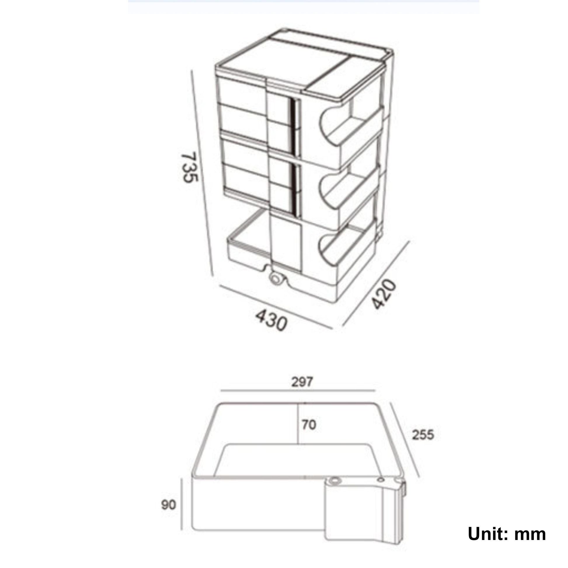MODE Joe Colombo 3 Tier Boby Storage Trolley Cart Replica, White