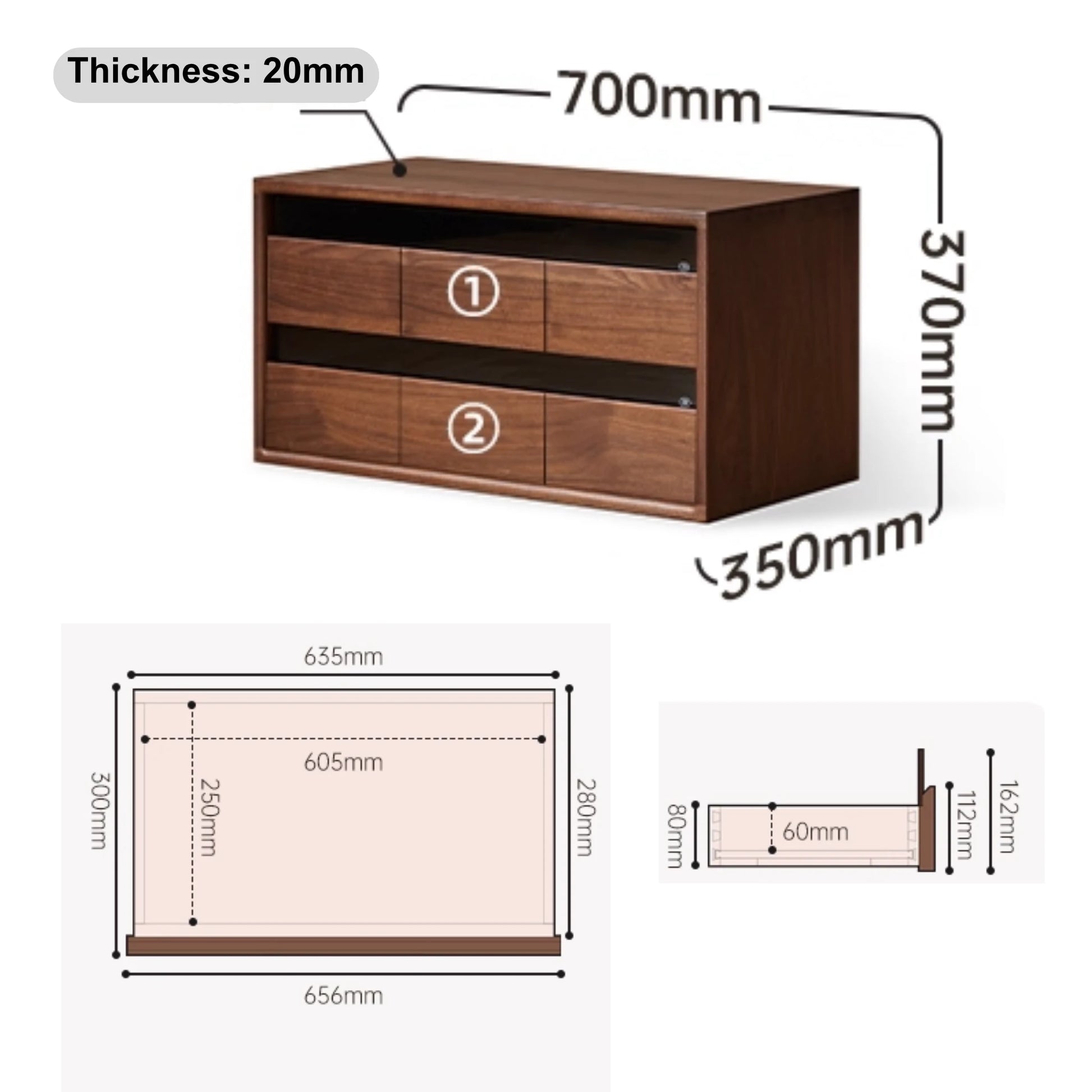 Solidwood Luxembourg 2-Drawer Module, American Black Walnut