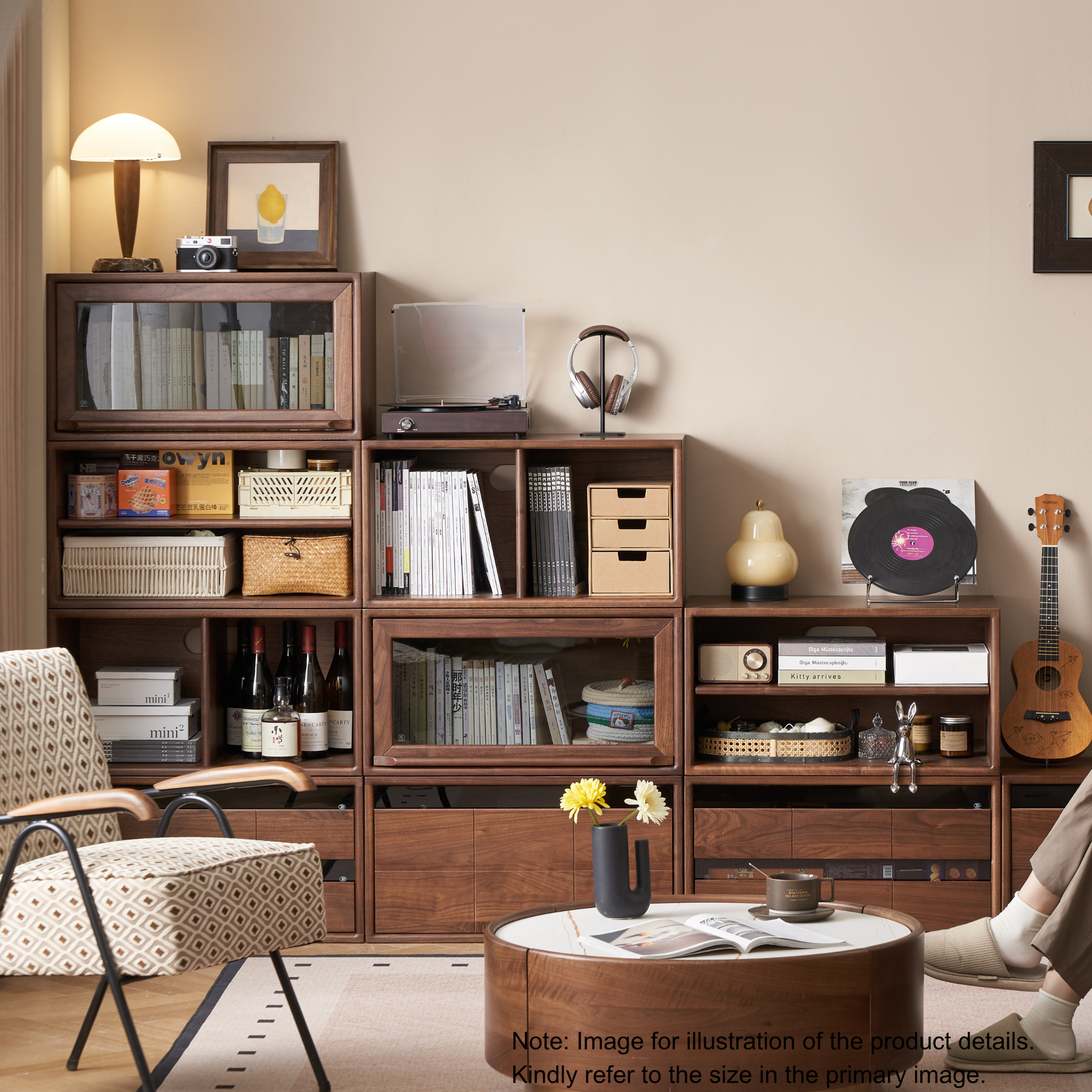 Solidwood Luxembourg Set of 6 Modular Entertainment Unit, American Black Walnut