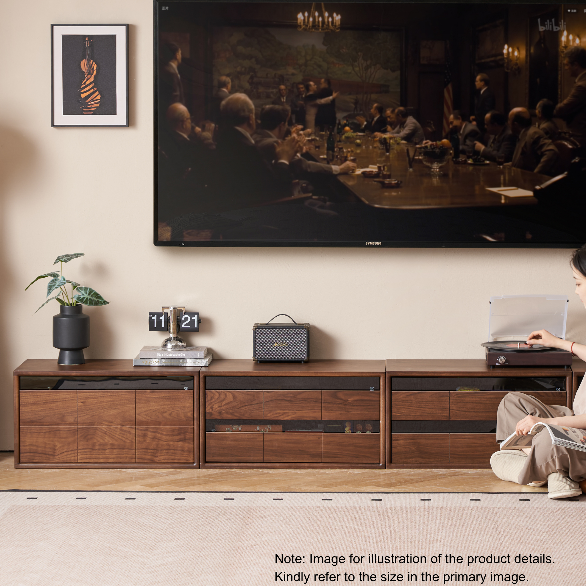 Solidwood Luxembourg Set of 4 Modular Entertainment Unit, American Black Walnut