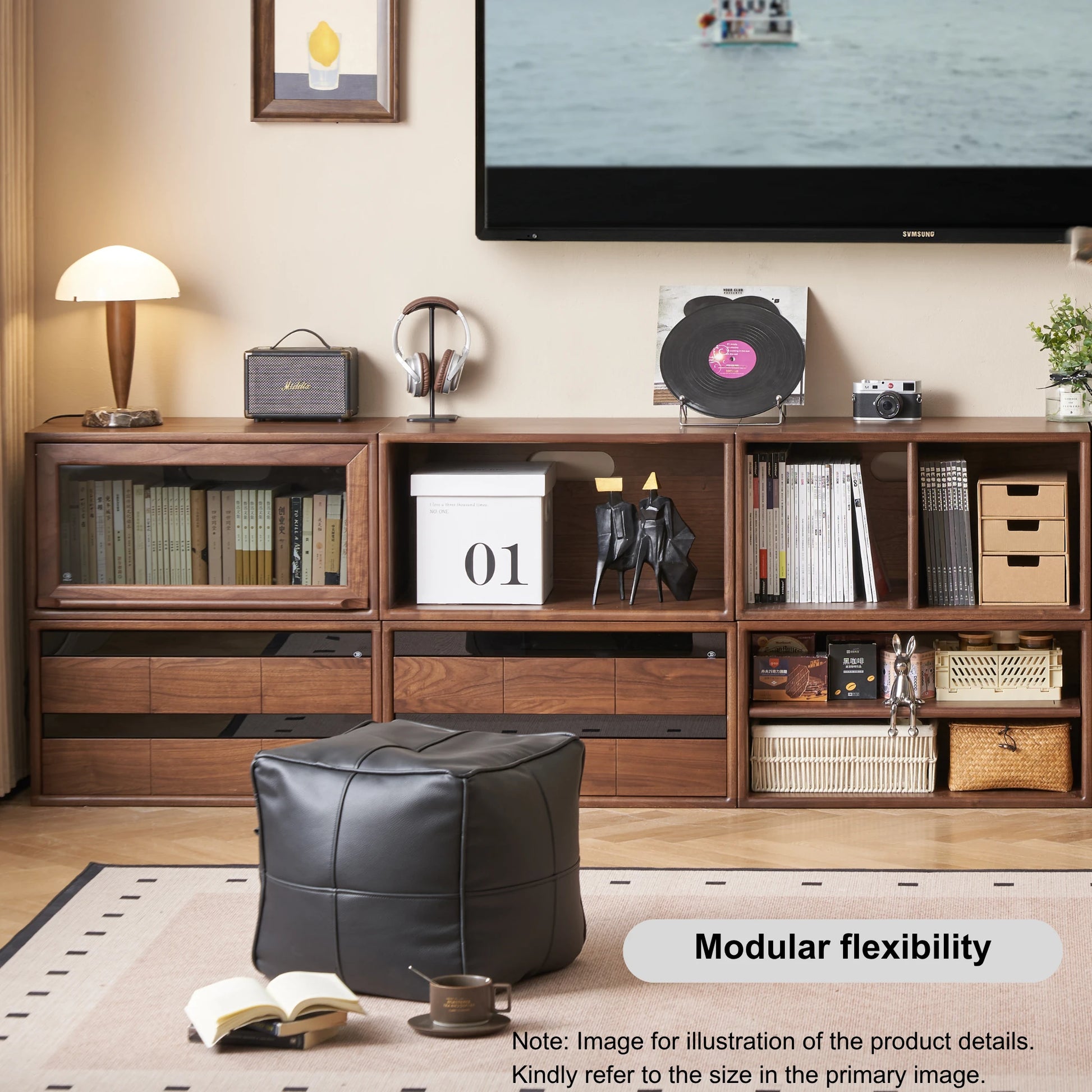 Solidwood Luxembourg Set of 4 Modular Entertainment Unit, American Black Walnut